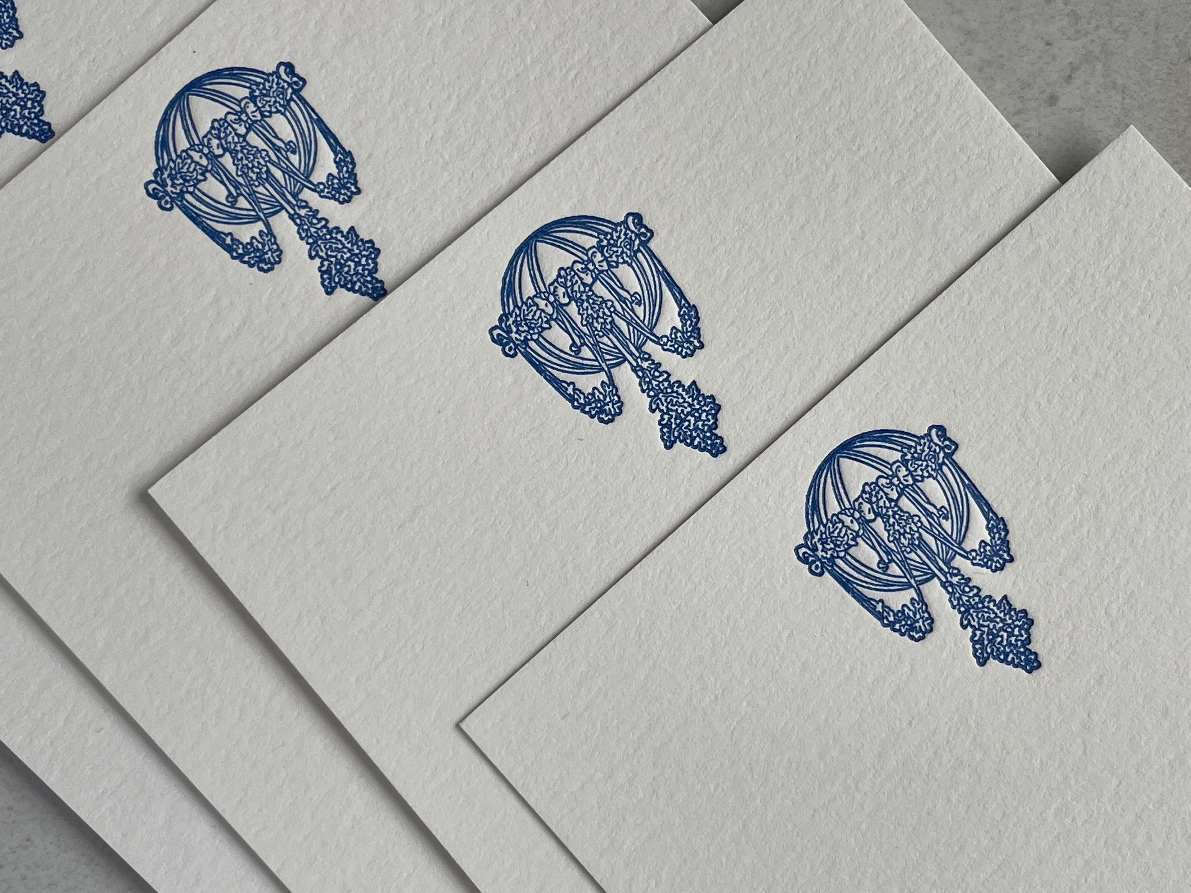 Set of 5, Handprinted Chandelier Letterpress Notecard Set with Envelopes. - Hearty Greetings