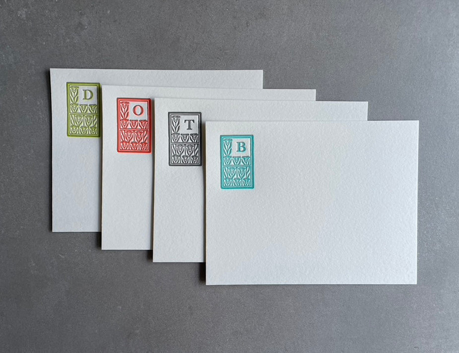 Art Deco: Custom Initial Letterpress Stationery. Personalized Notecards with Envelopes. - Hearty Greetings