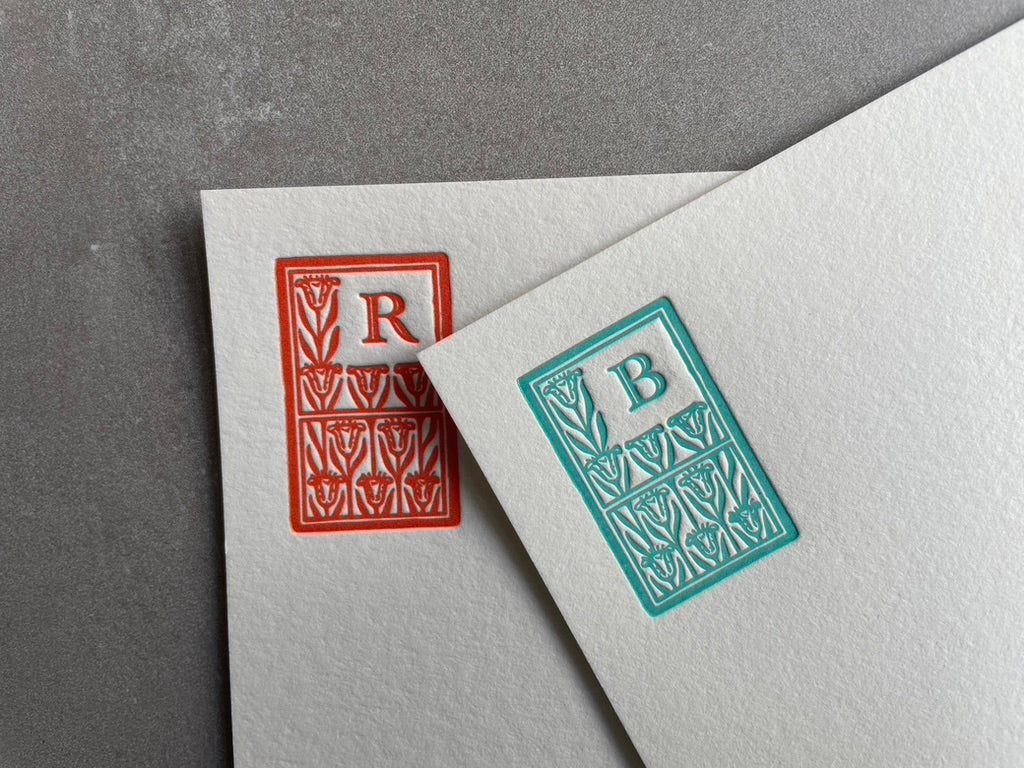 Art Deco: Custom Initial Letterpress Stationery. Personalized Notecards with Envelopes. - Hearty Greetings