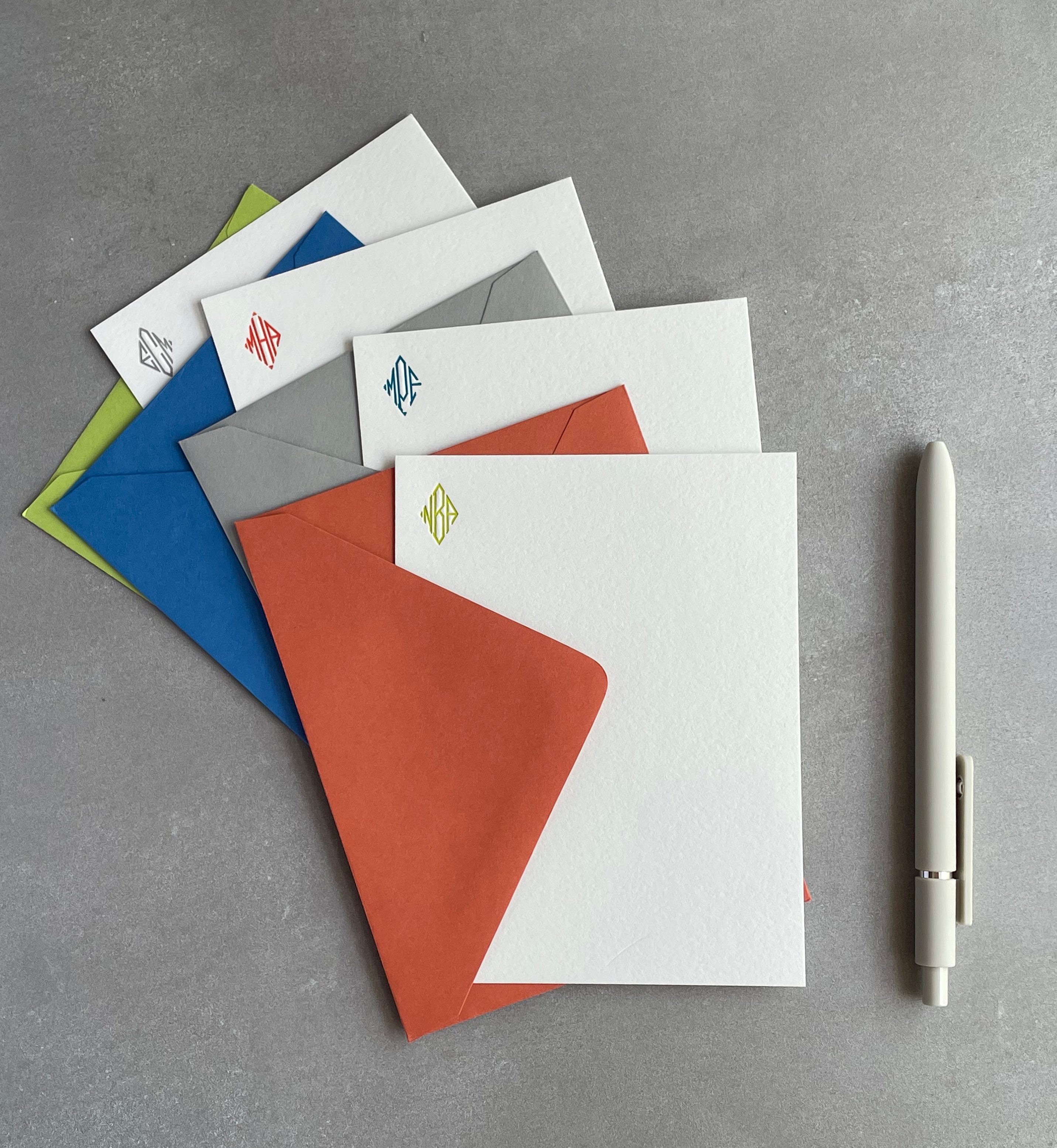Diamond Monogram: Custom Initial Letterpress Stationery. Personalized Notecards with Envelopes. - Hearty Greetings