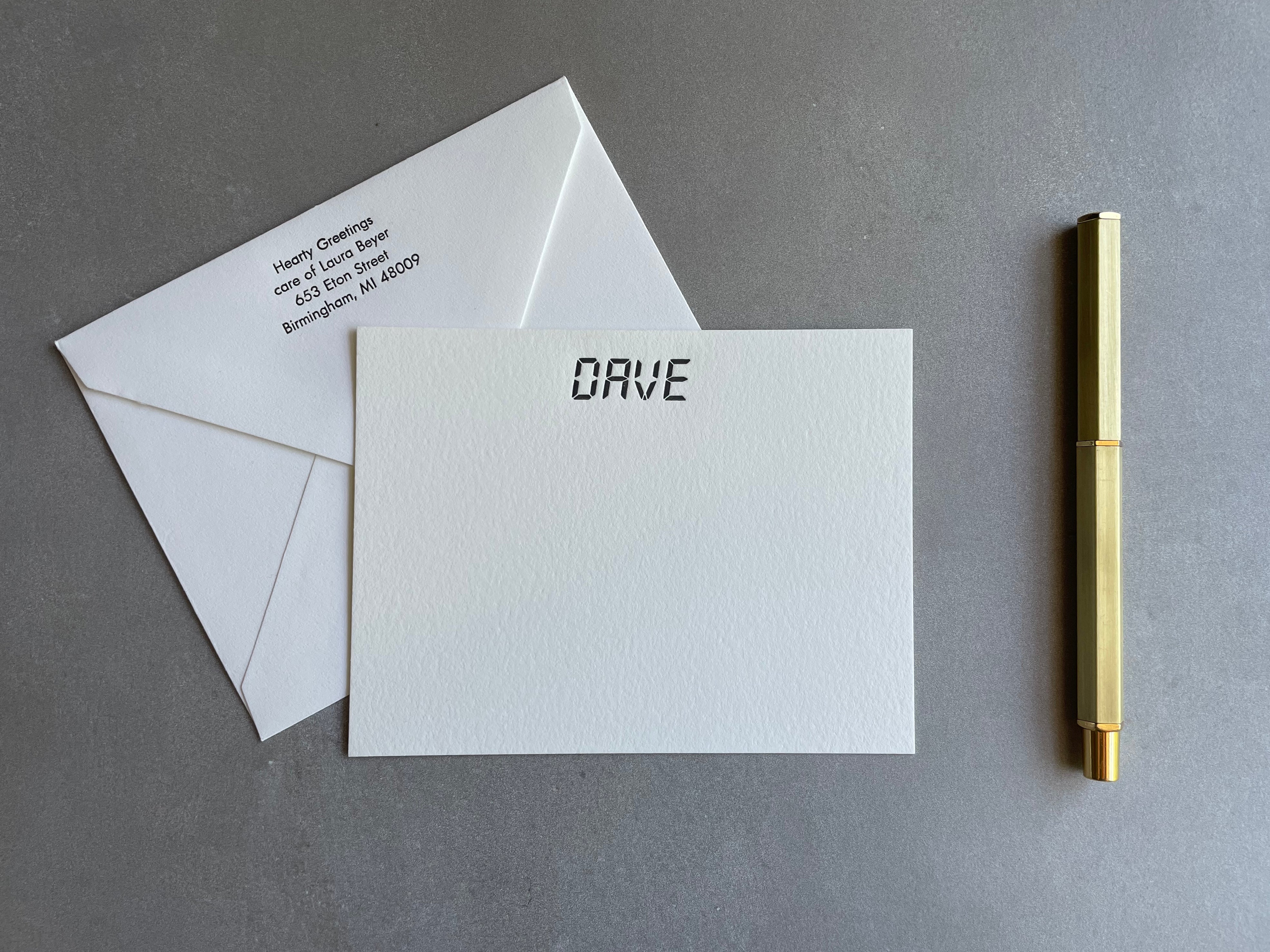 Digital: Custom Name Letterpress Stationery. Personalized Notecards with Envelopes. - Hearty Greetings