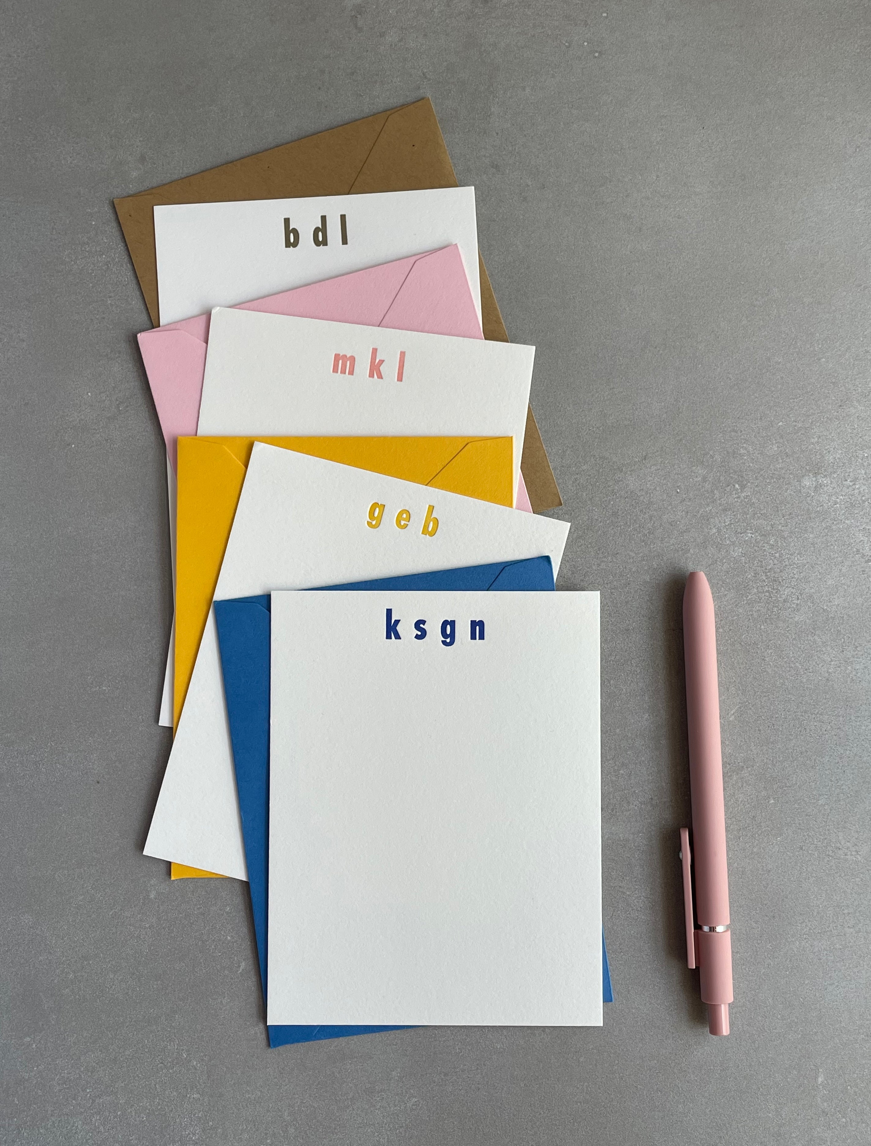 Initial Here: Custom Letterpress Stationery. Personalized Notecards with Envelopes. - Hearty Greetings