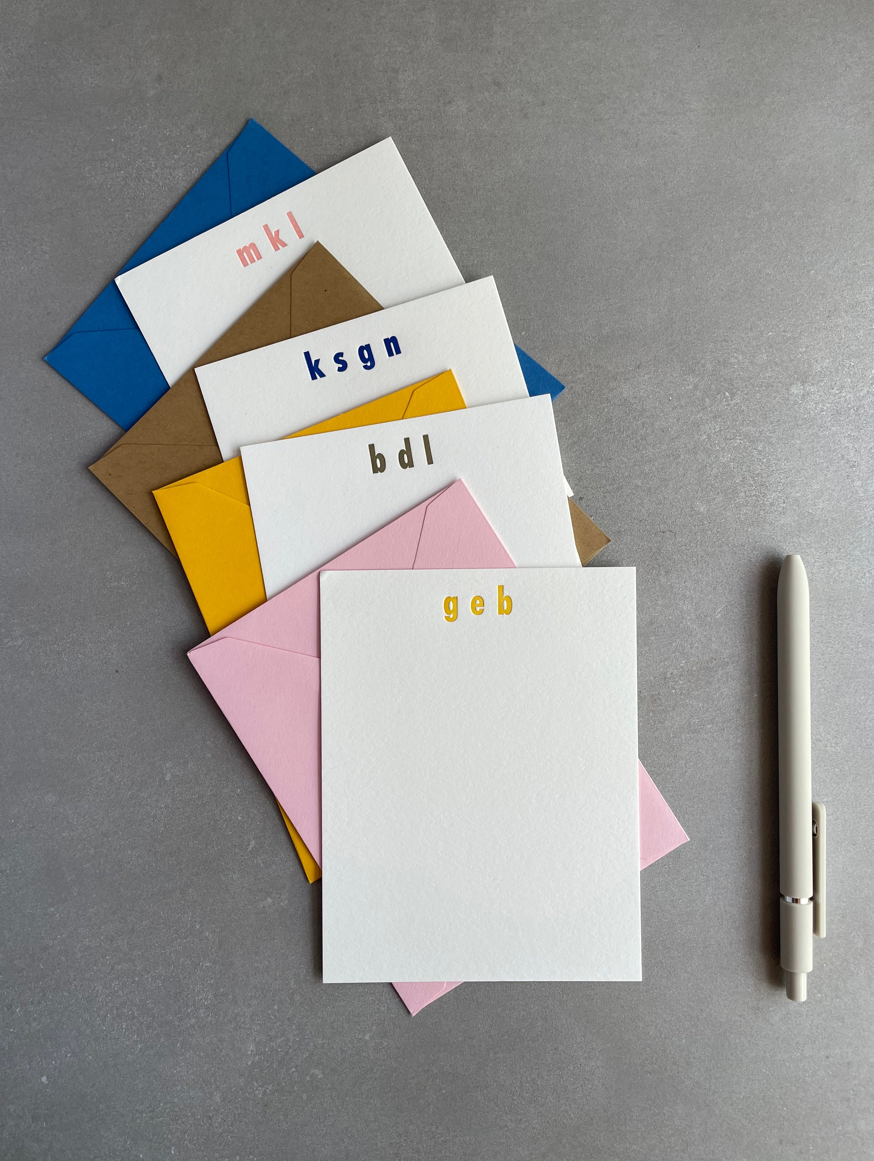 Initial Here: Custom Letterpress Stationery. Personalized Notecards with Envelopes. - Hearty Greetings