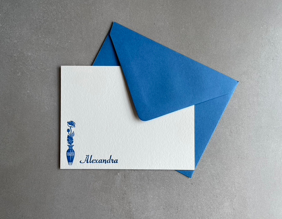 Fancy Flowerpot: Custom Name Letterpress Stationery. Personalized Notecards with Envelopes. - Hearty Greetings