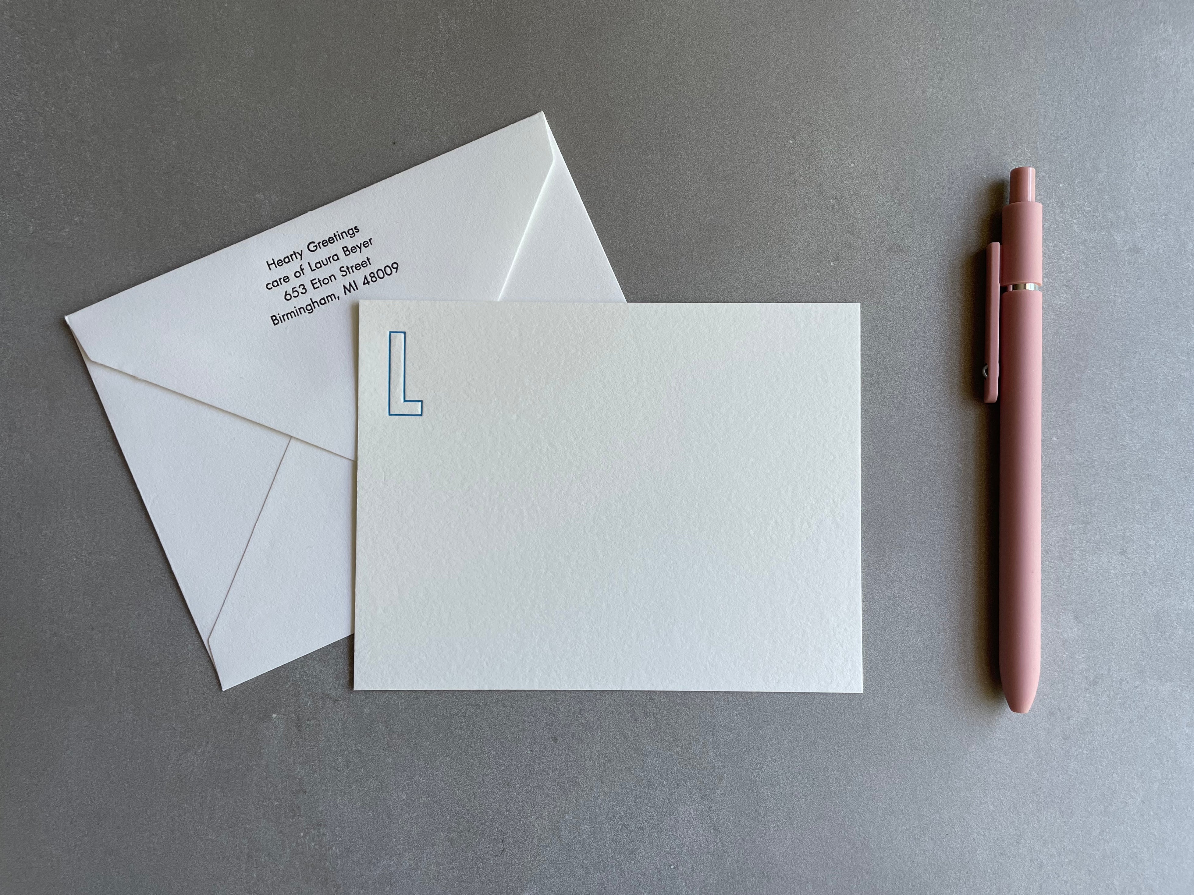 Statement Piece: Custom Initial Letterpress Stationery. Personalized Notecards with Envelopes. - Hearty Greetings