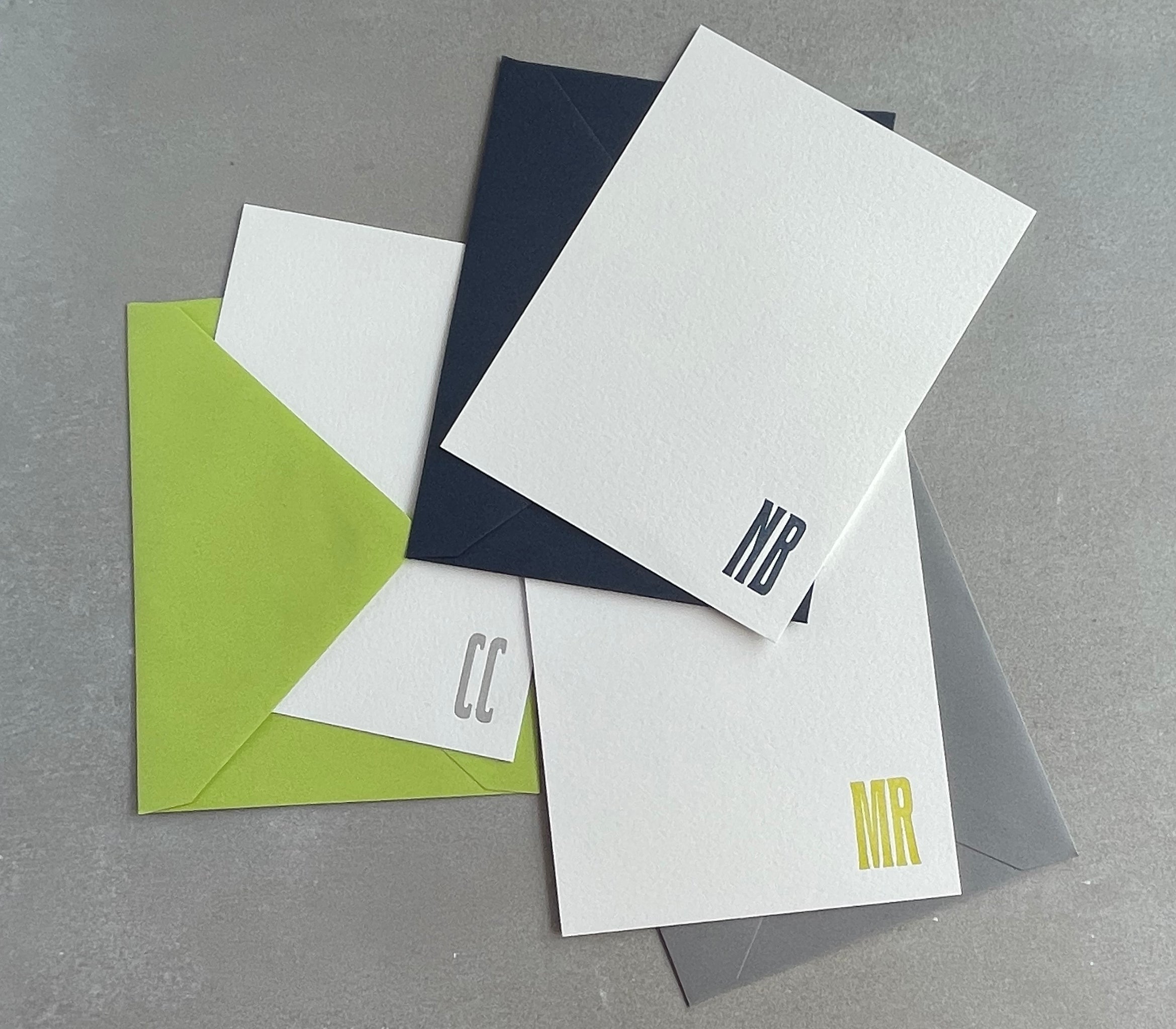 Cool Condensed: Custom Initial Letterpress Stationery. Personalized Notecards with Envelopes. - Hearty Greetings