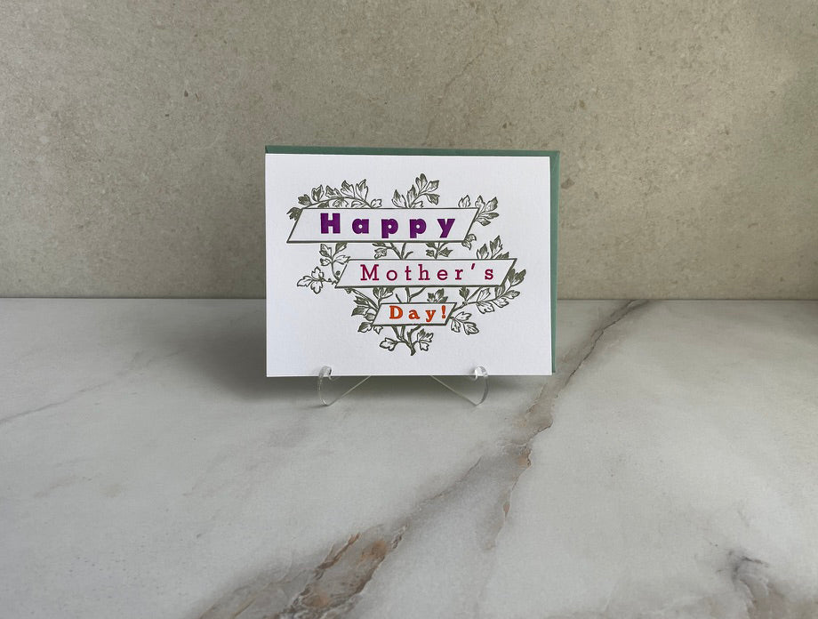 Letterpress Printed Happy Mother's Day, Folded Card with Envelope. - Hearty Greetings