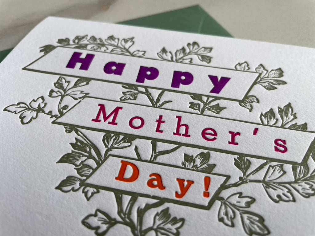 Letterpress Printed Happy Mother's Day, Folded Card with Envelope. - Hearty Greetings