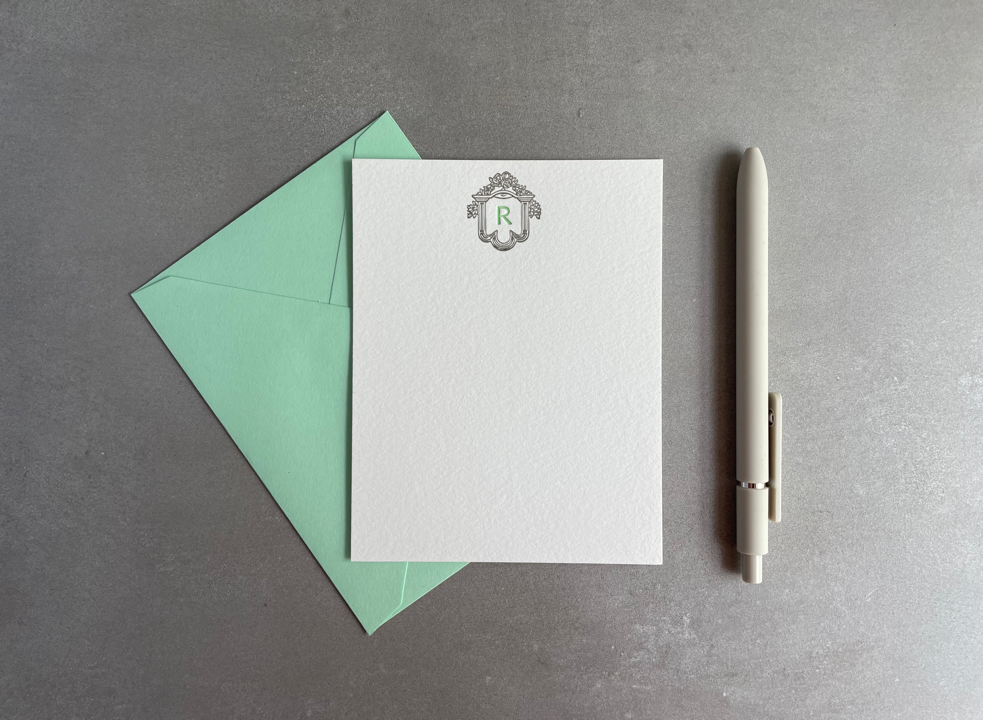 Seeing-Eye: 2-Color, Custom Initial Letterpress Stationery. Personalized Notecards with Envelopes. - Hearty Greetings