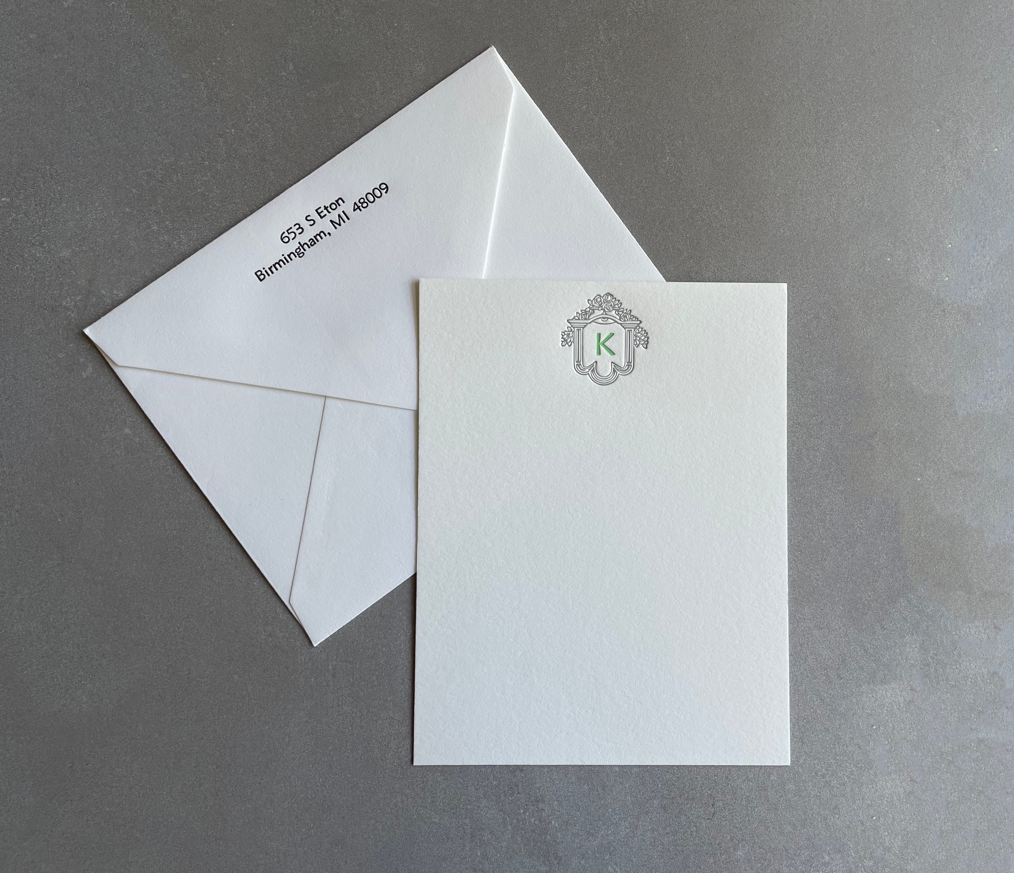 Seeing-Eye: 2-Color, Custom Initial Letterpress Stationery. Personalized Notecards with Envelopes. - Hearty Greetings