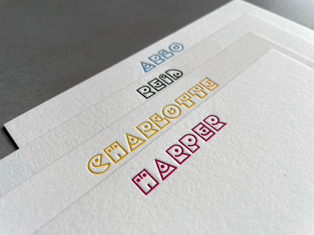 Smile! Custom Name Letterpress Stationery. Personalized Notecards with Envelopes. - Hearty Greetings