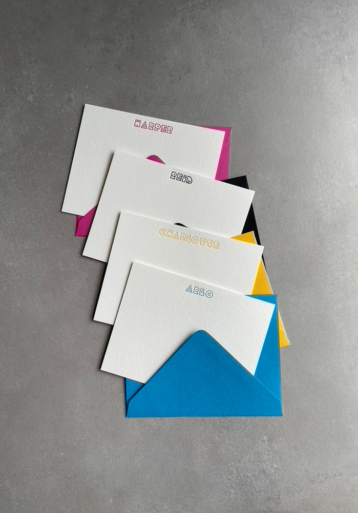 Smile! Custom Name Letterpress Stationery. Personalized Notecards with Envelopes. - Hearty Greetings