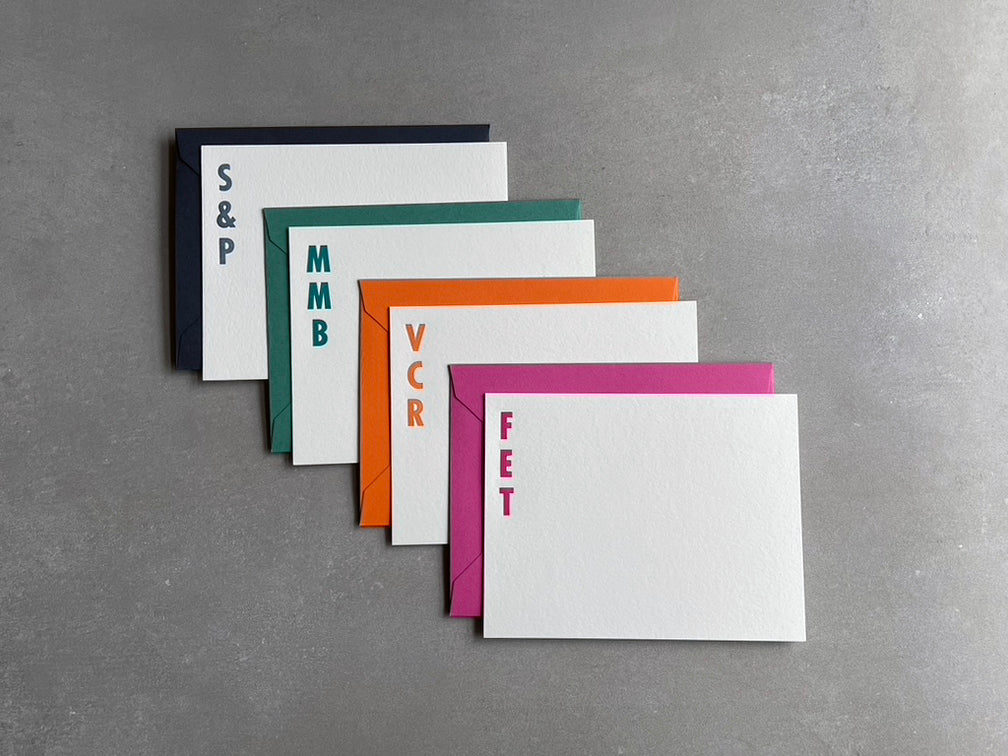 Bold Choice: Custom Initials Letterpress Stationery. Personalized Notecards with Envelopes. - Hearty Greetings