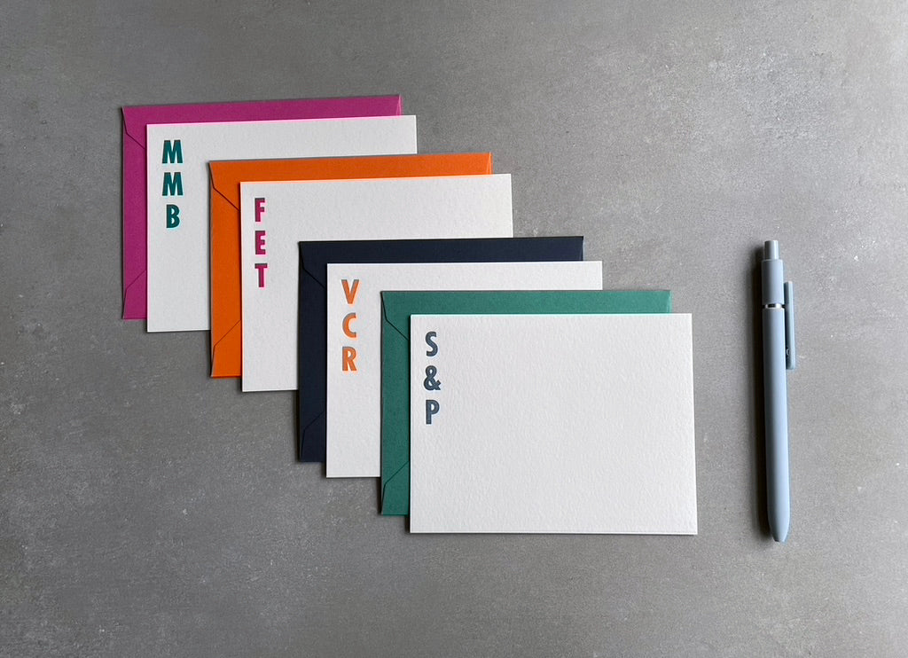 Bold Choice: Custom Initials Letterpress Stationery. Personalized Notecards with Envelopes. - Hearty Greetings