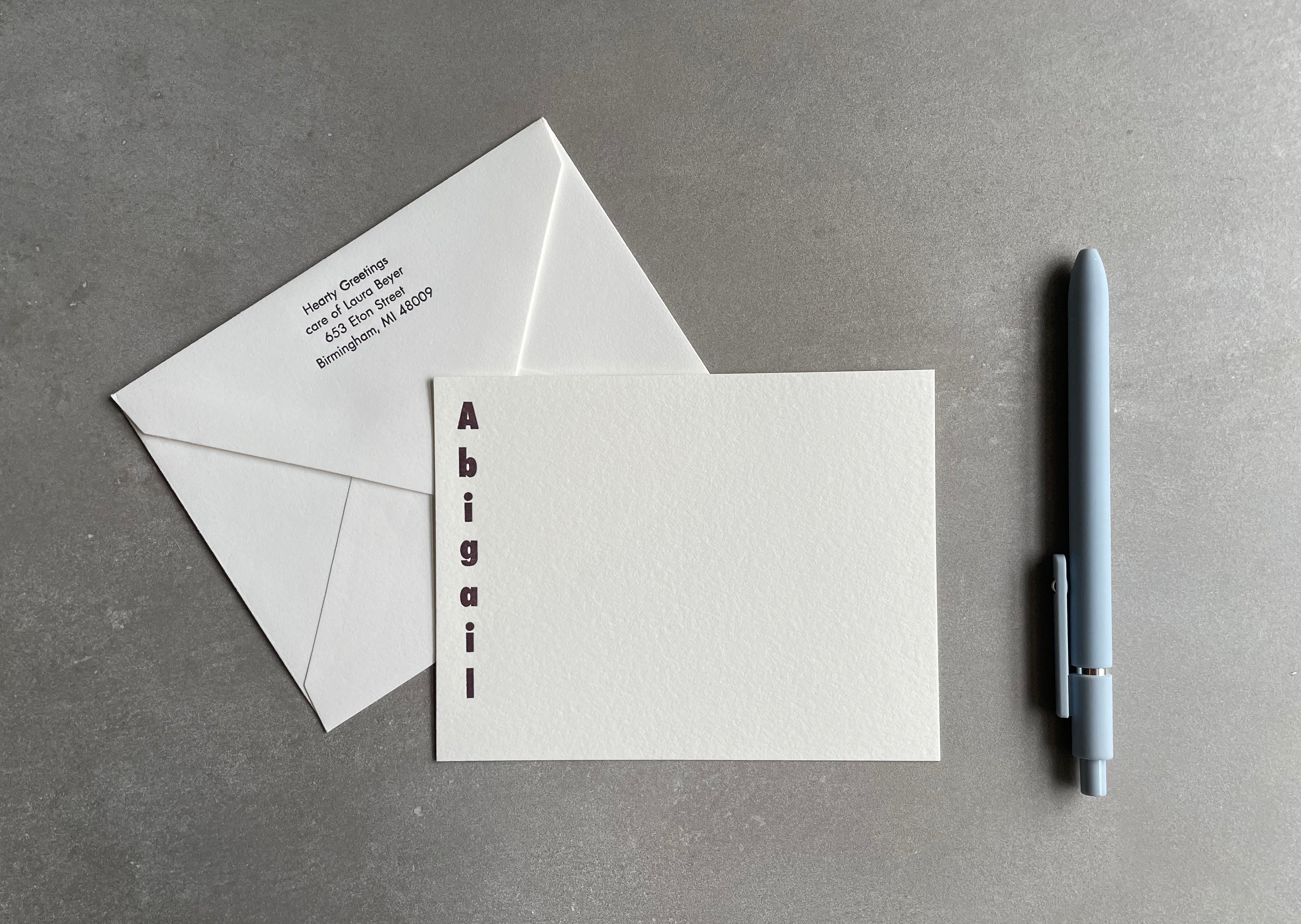 Tightrope: Custom Name Letterpress Stationery. Personalized Notecards with Envelopes. - Hearty Greetings