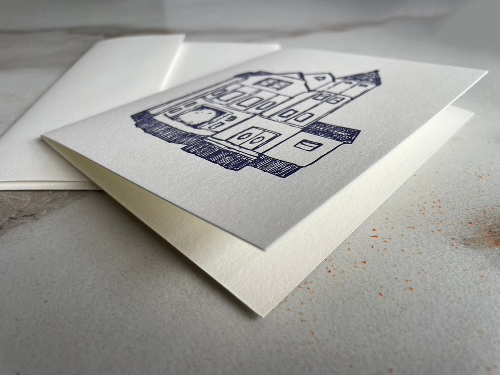 Set of 10, Victorian House Letterpress Folded Cards with Envelopes. Boxed card set. - Hearty Greetings