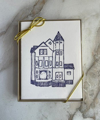 Set of 10, Victorian House Letterpress Folded Cards with Envelopes. Boxed card set. - Hearty Greetings