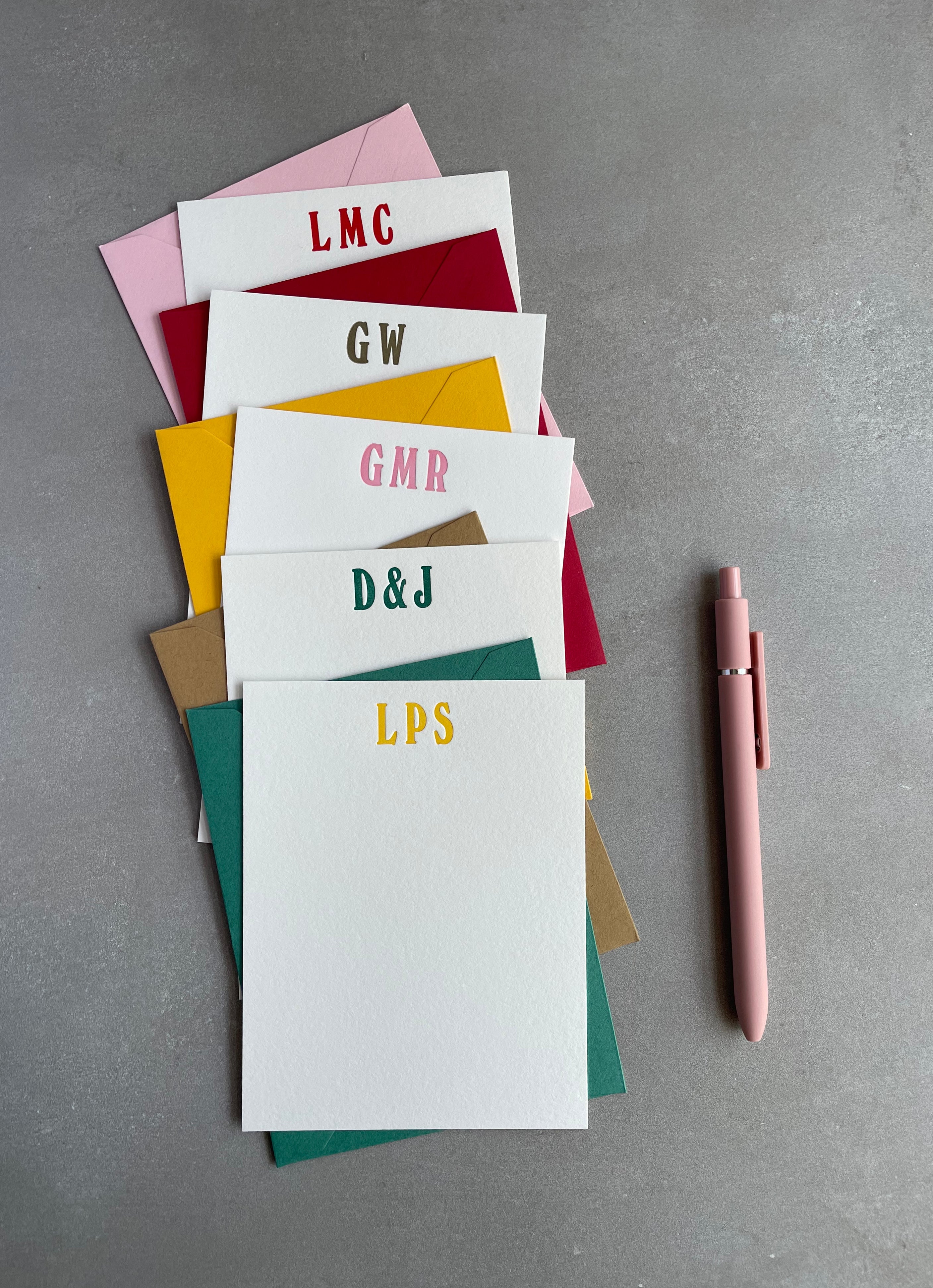 Lavish Letters: Custom Initial Letterpress Stationery. Personalized Notecards with Envelopes. - Hearty Greetings