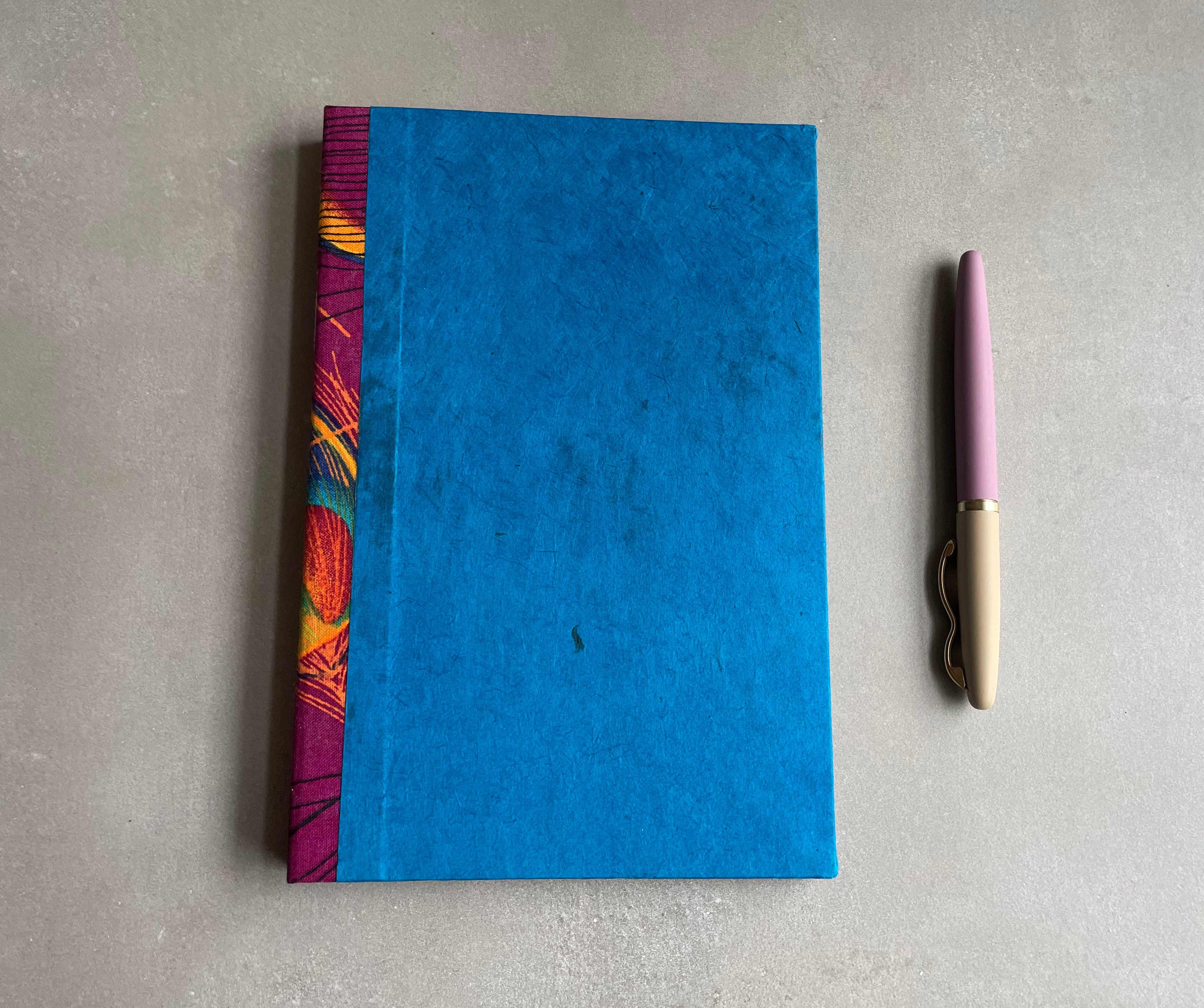 Hand bound Journal with Blue Cover. Hardcover, unique handmade book with decorative binding. - Hearty Greetings