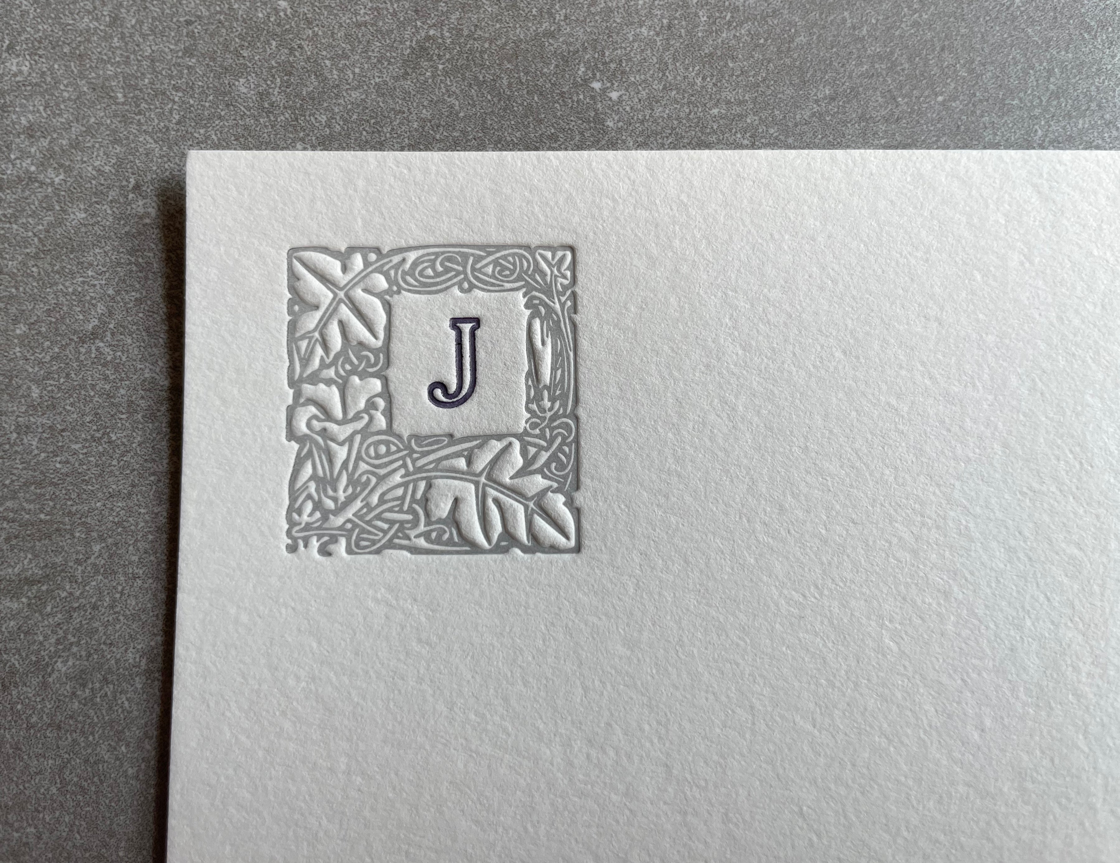 Lovely Leaf: 2-Color, Custom Initial Letterpress Stationery. Personalized Notecards with Envelopes. - Hearty Greetings