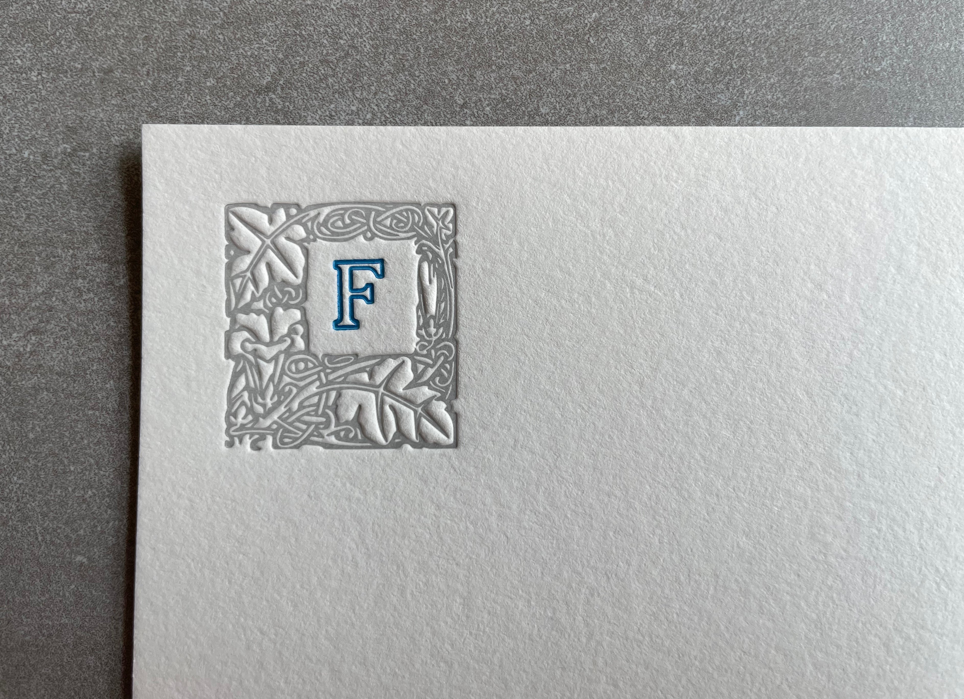Lovely Leaf: 2-Color, Custom Initial Letterpress Stationery. Personalized Notecards with Envelopes. - Hearty Greetings