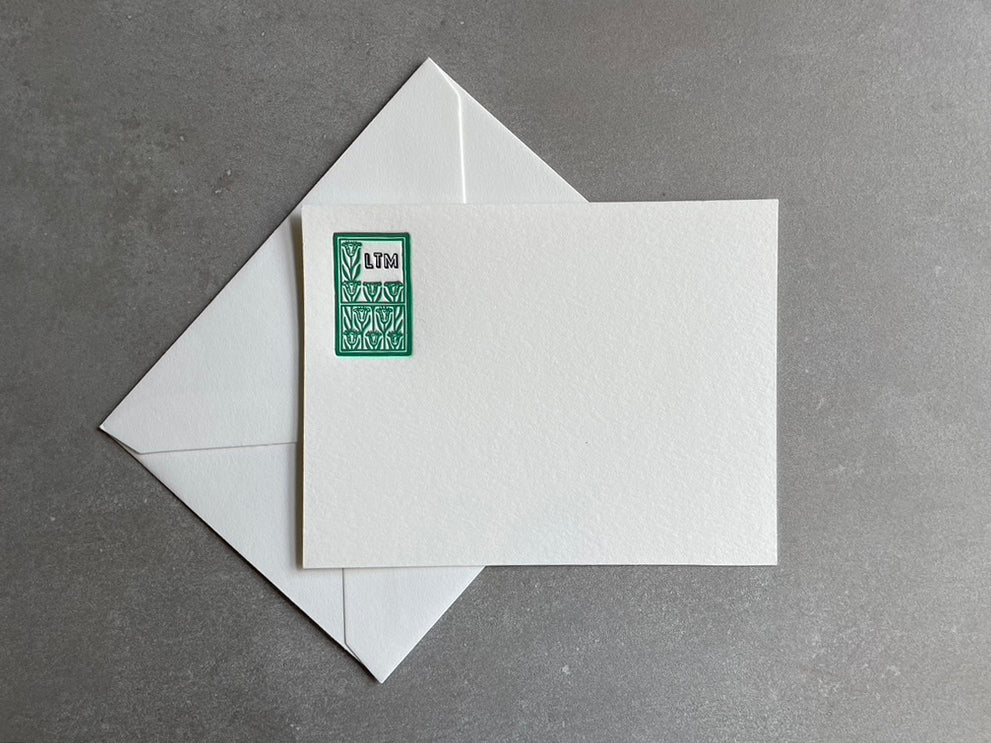 Art Deco: 2 Color, Custom Initial Letterpress Stationery. Personalized Notecards with Envelopes. - Hearty Greetings