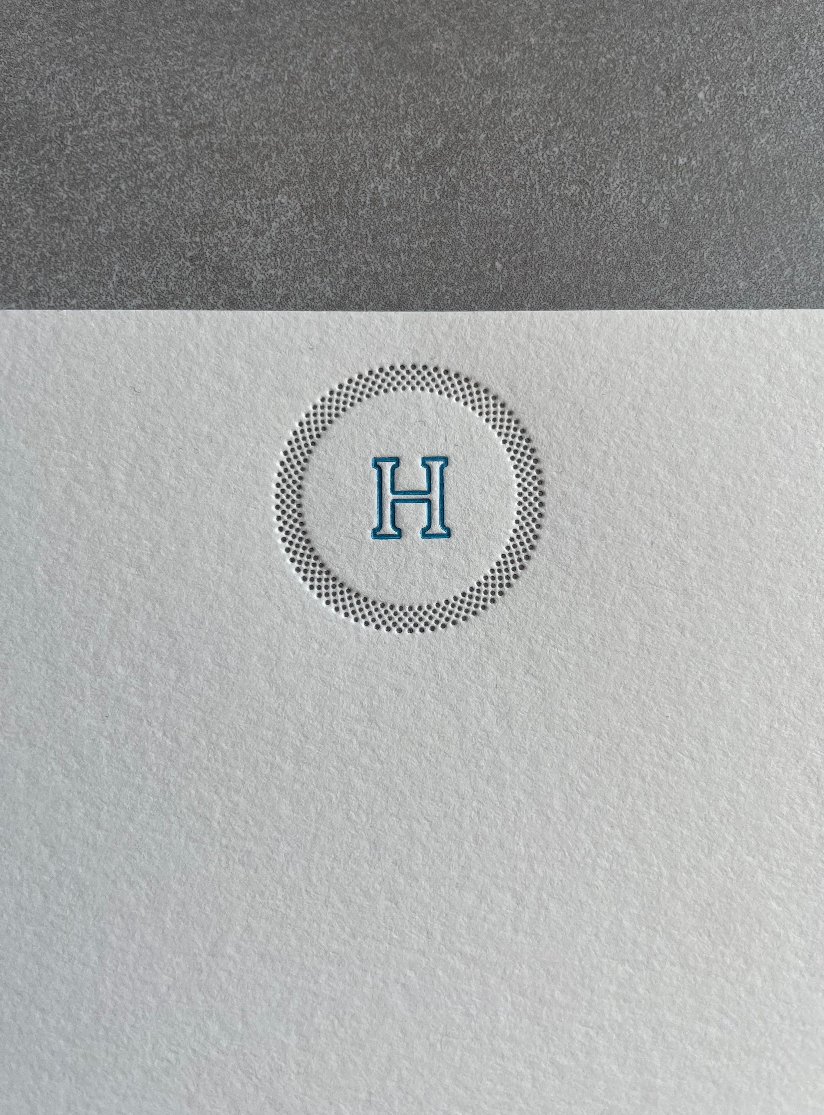 Simple Circle: 2 Color, Custom Initial Letterpress Stationery. Personalized Notecards with Envelopes. - Hearty Greetings