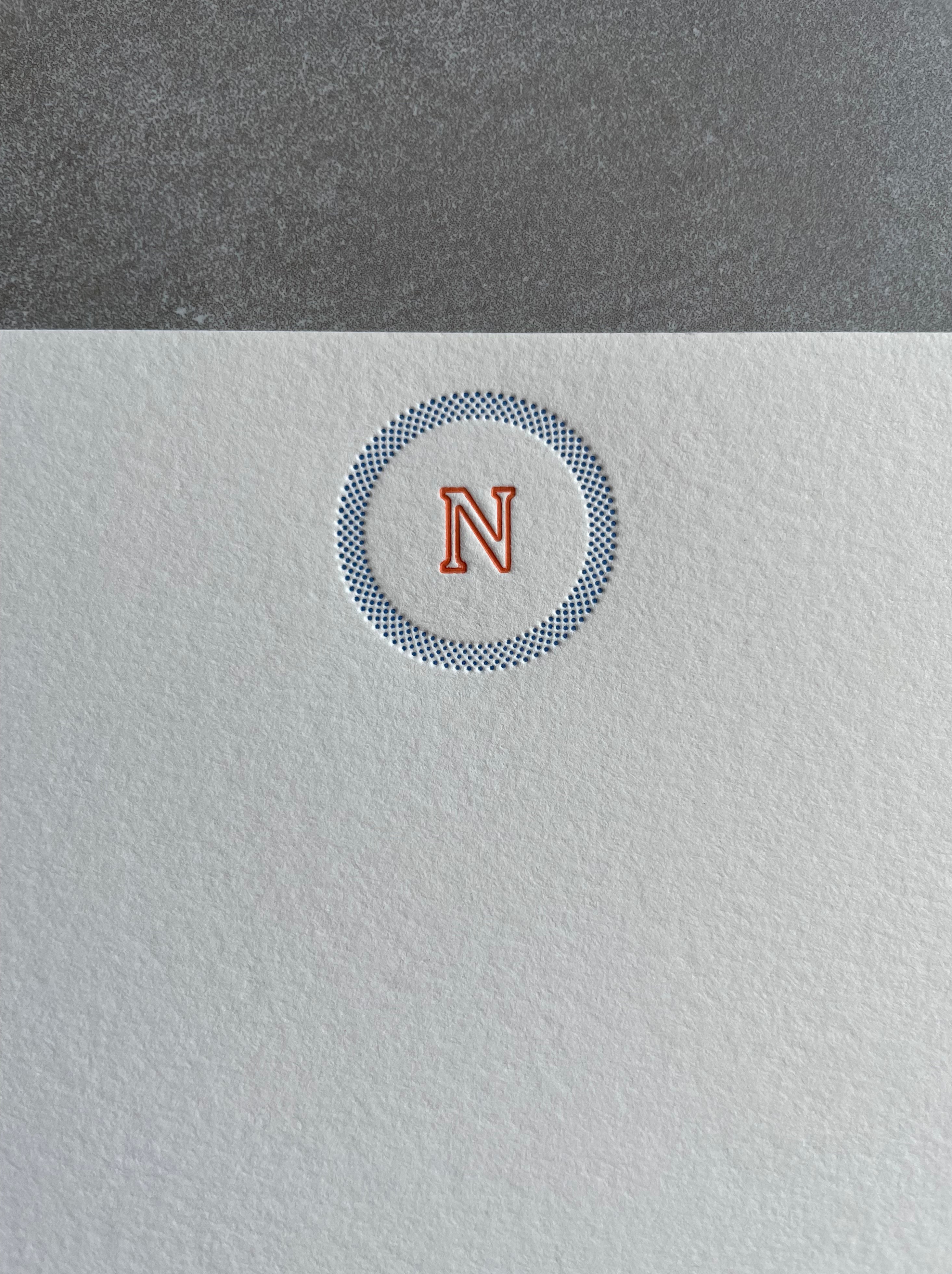 Simple Circle: 2 Color, Custom Initial Letterpress Stationery. Personalized Notecards with Envelopes. - Hearty Greetings