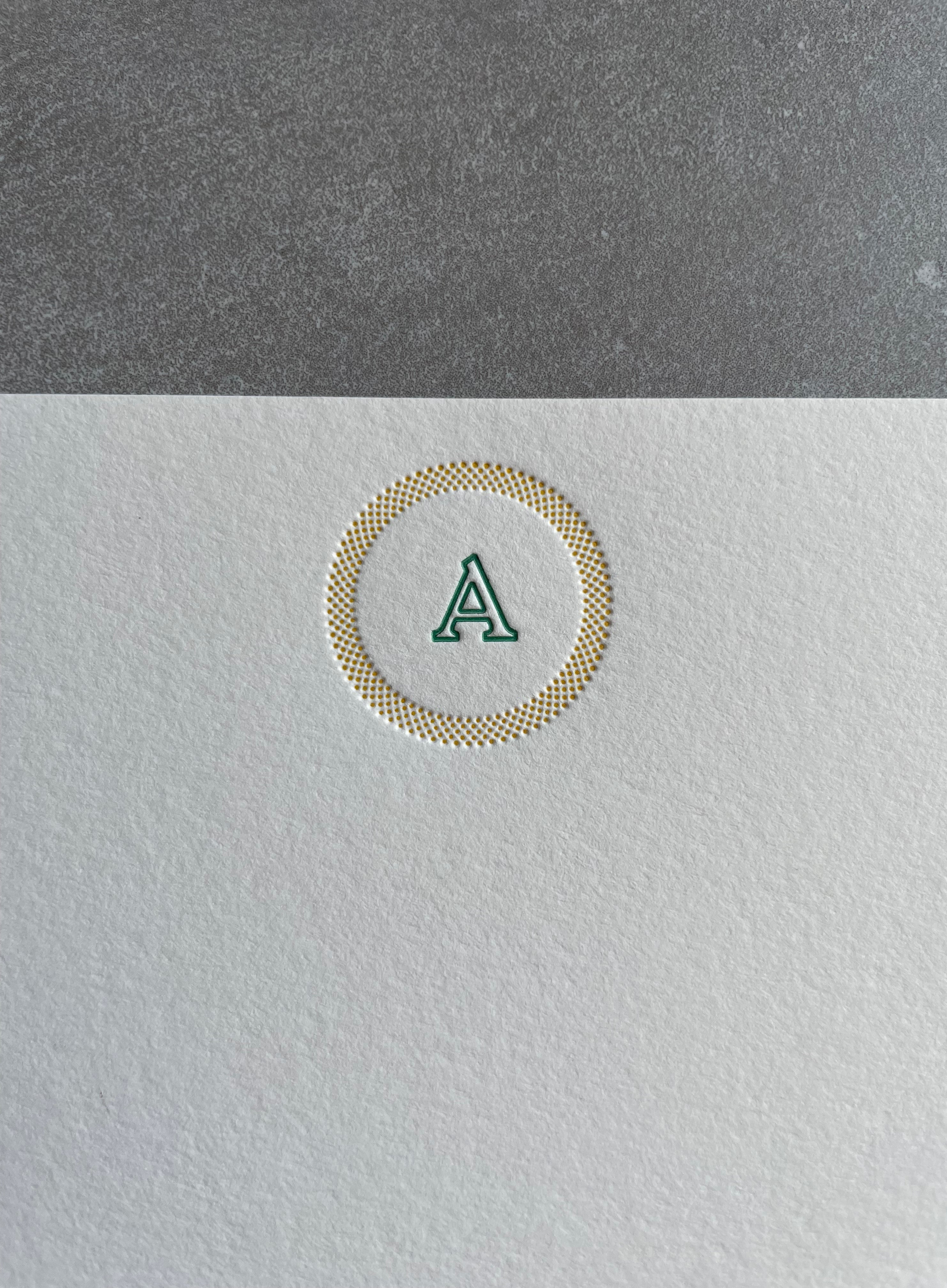 Simple Circle: 2 Color, Custom Initial Letterpress Stationery. Personalized Notecards with Envelopes. - Hearty Greetings