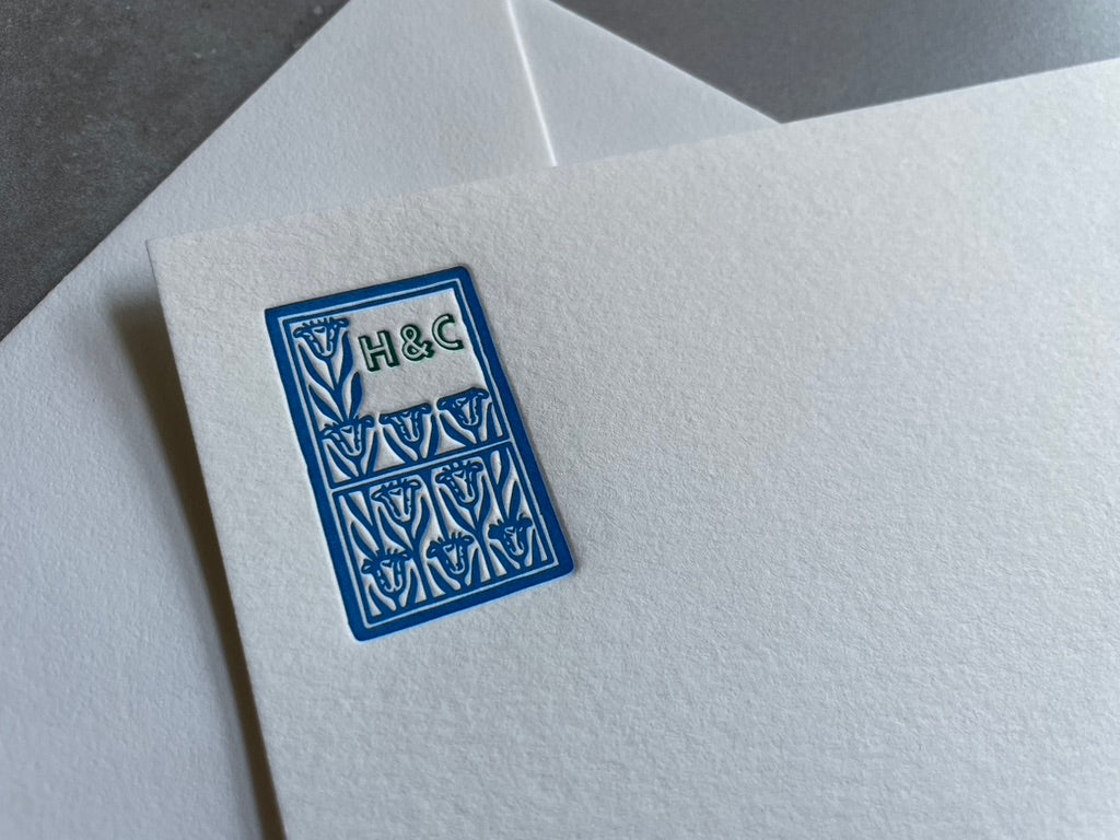 Art Deco: 2 Color, Custom Initial Letterpress Stationery. Personalized Notecards with Envelopes. - Hearty Greetings