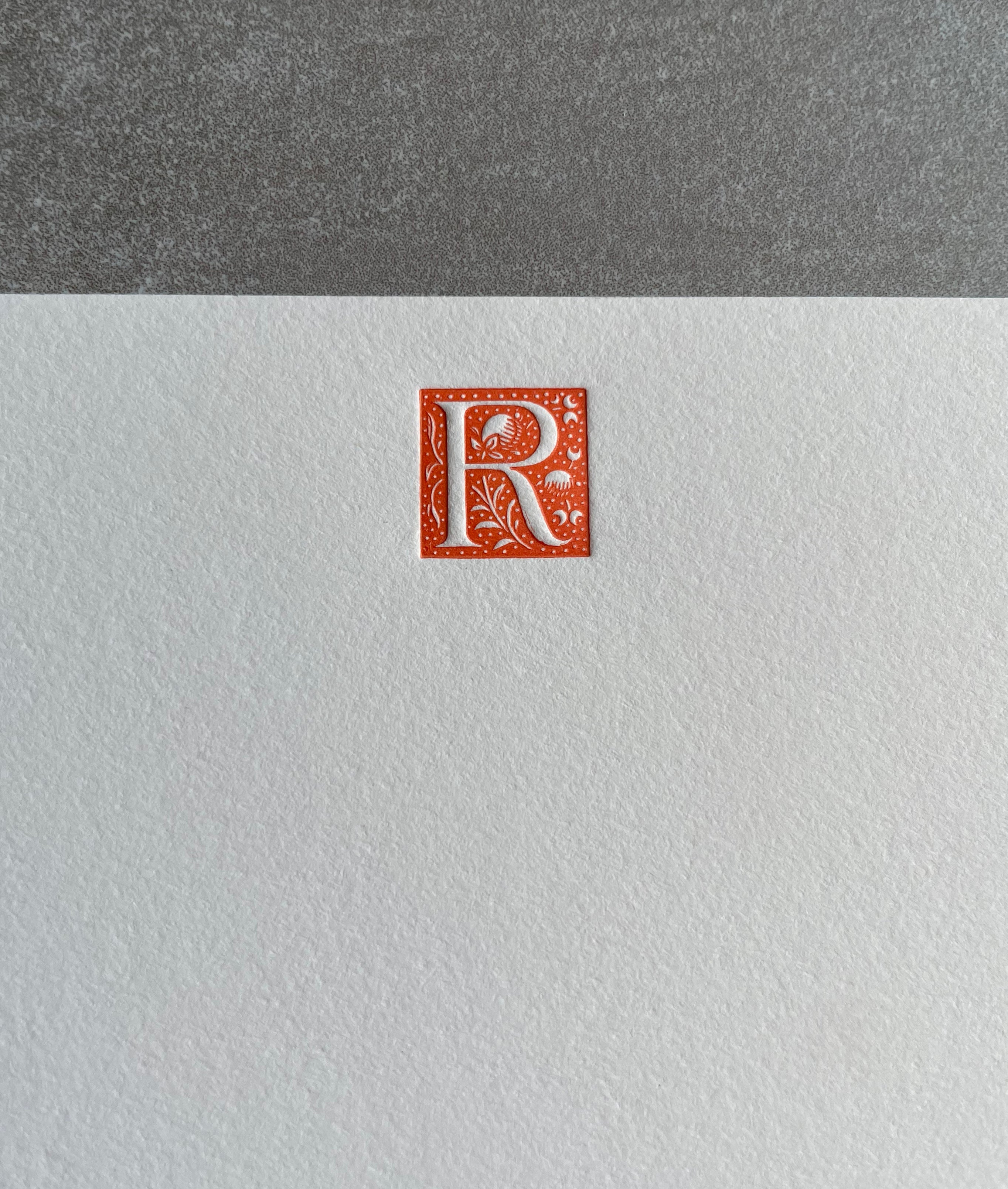 Storybook: Custom Initial Letterpress Stationery. Personalized Notecards with Envelopes. - Hearty Greetings