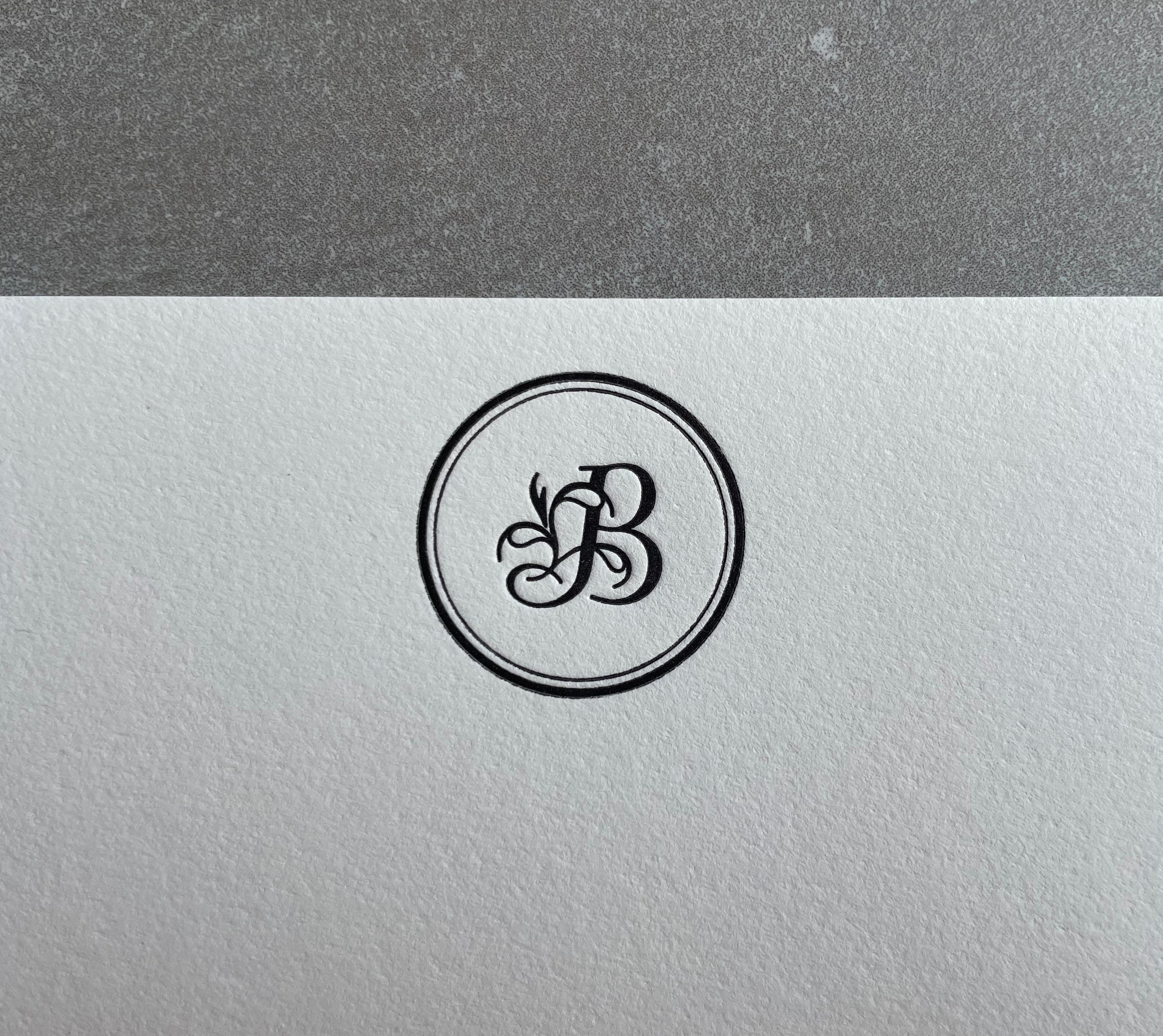 Fancy Stamp: Custom Initial Letterpress Stationery. Personalized Notecards with Envelopes. - Hearty Greetings