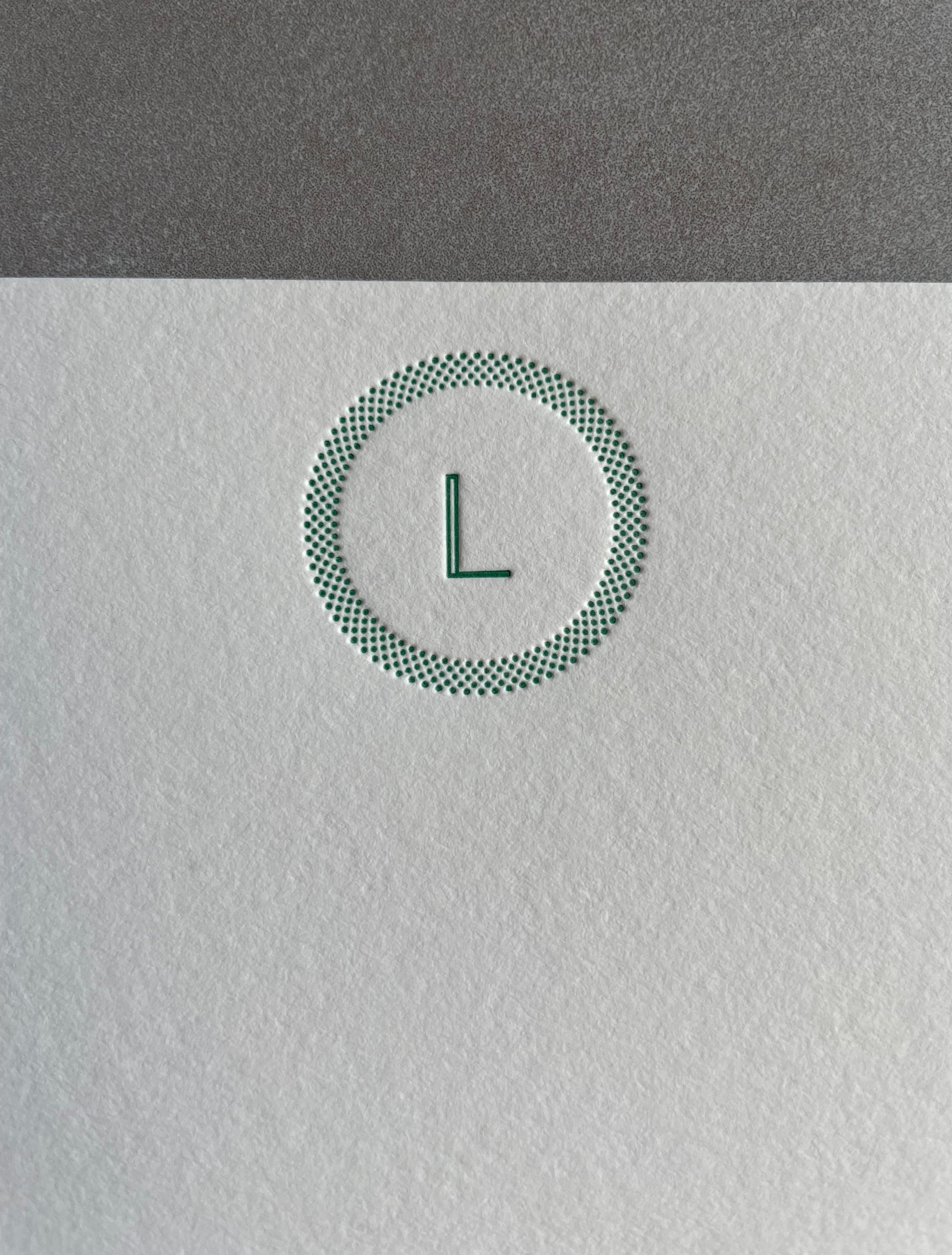 Simple Circle: Custom Initial Letterpress Stationery. Personalized Notecards with Envelopes. - Hearty Greetings