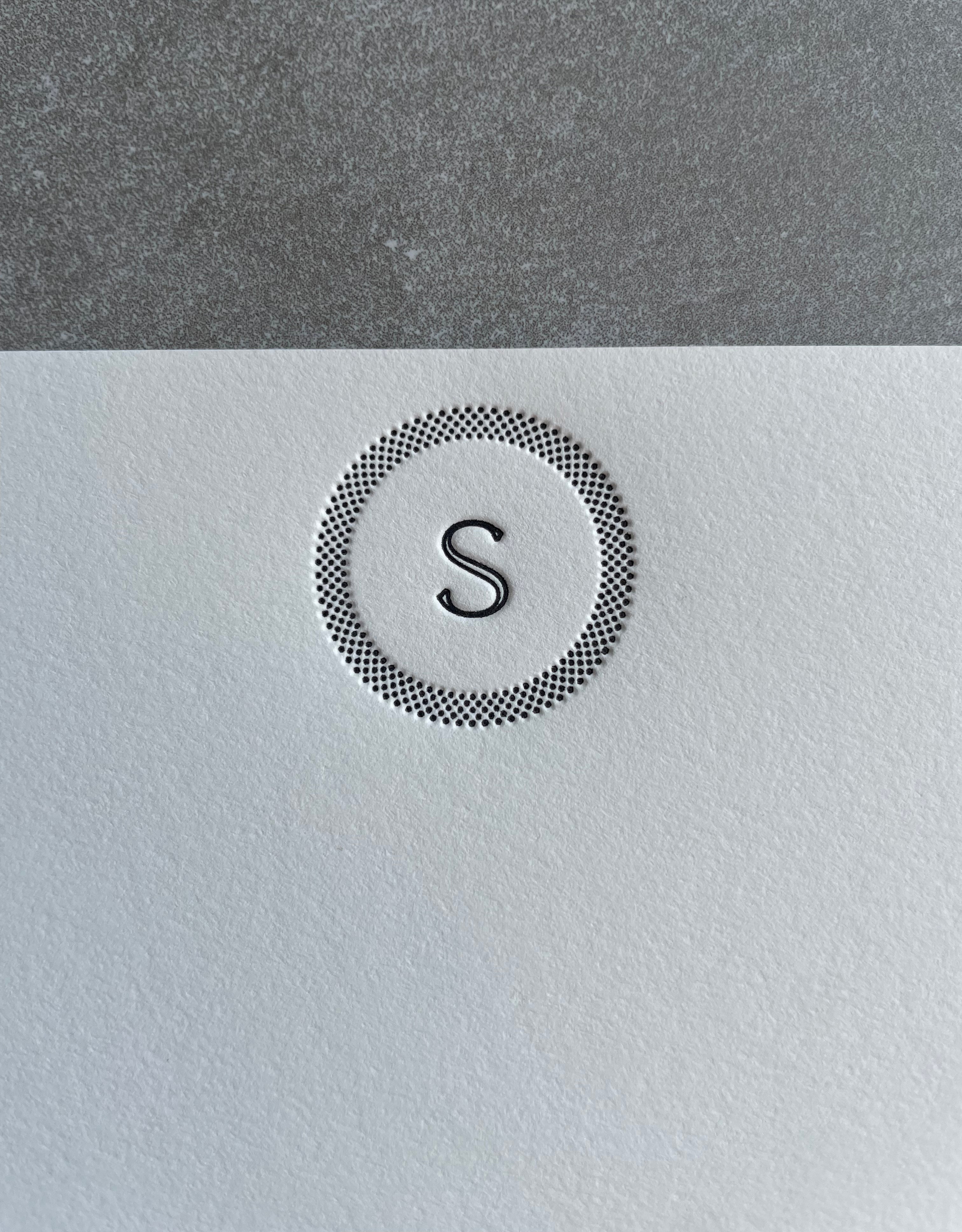Simple Circle: Custom Initial Letterpress Stationery. Personalized Notecards with Envelopes - Hearty Greetings