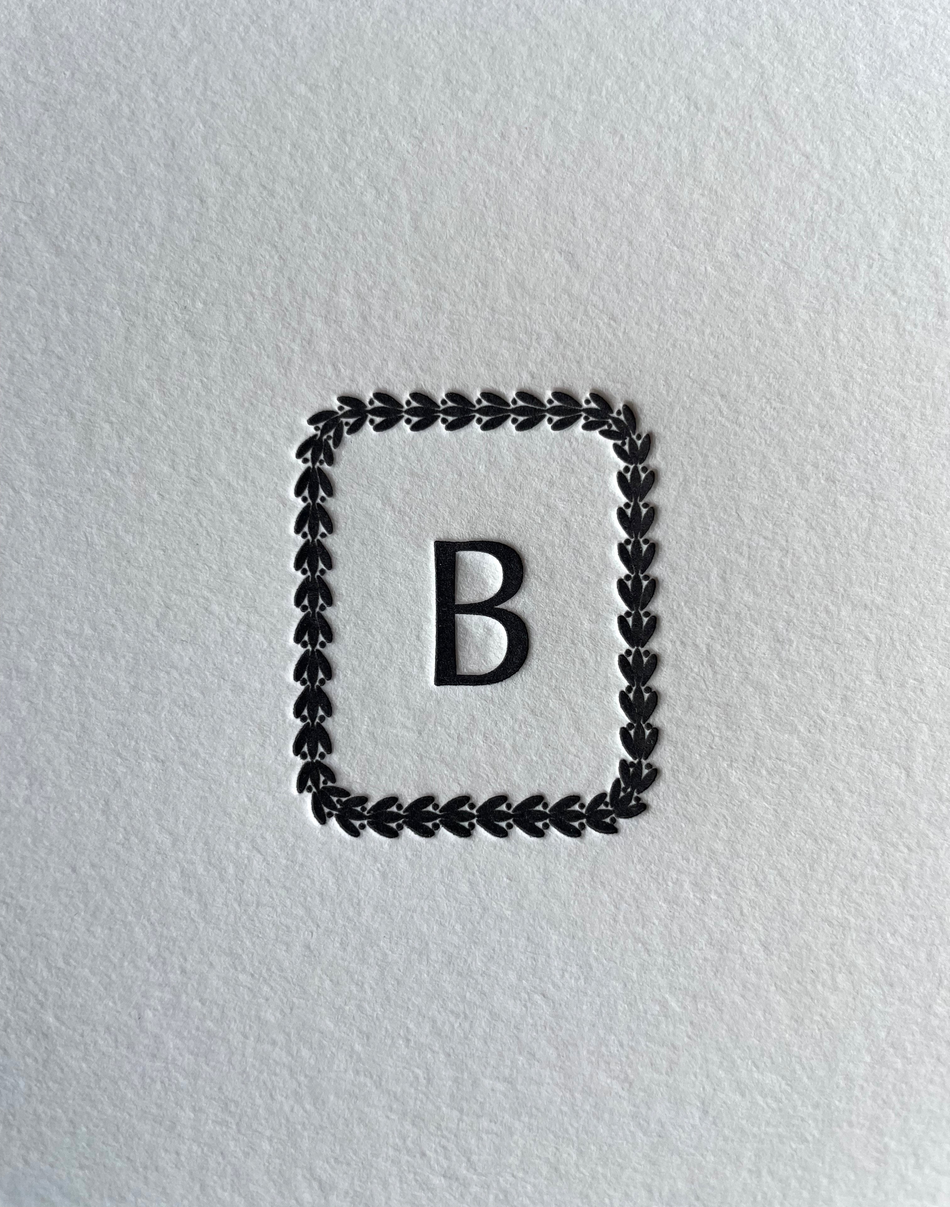 Leaf Letter: Custom Initial Letterpress Stationery. Personalized Notecards with Envelopes. - Hearty Greetings