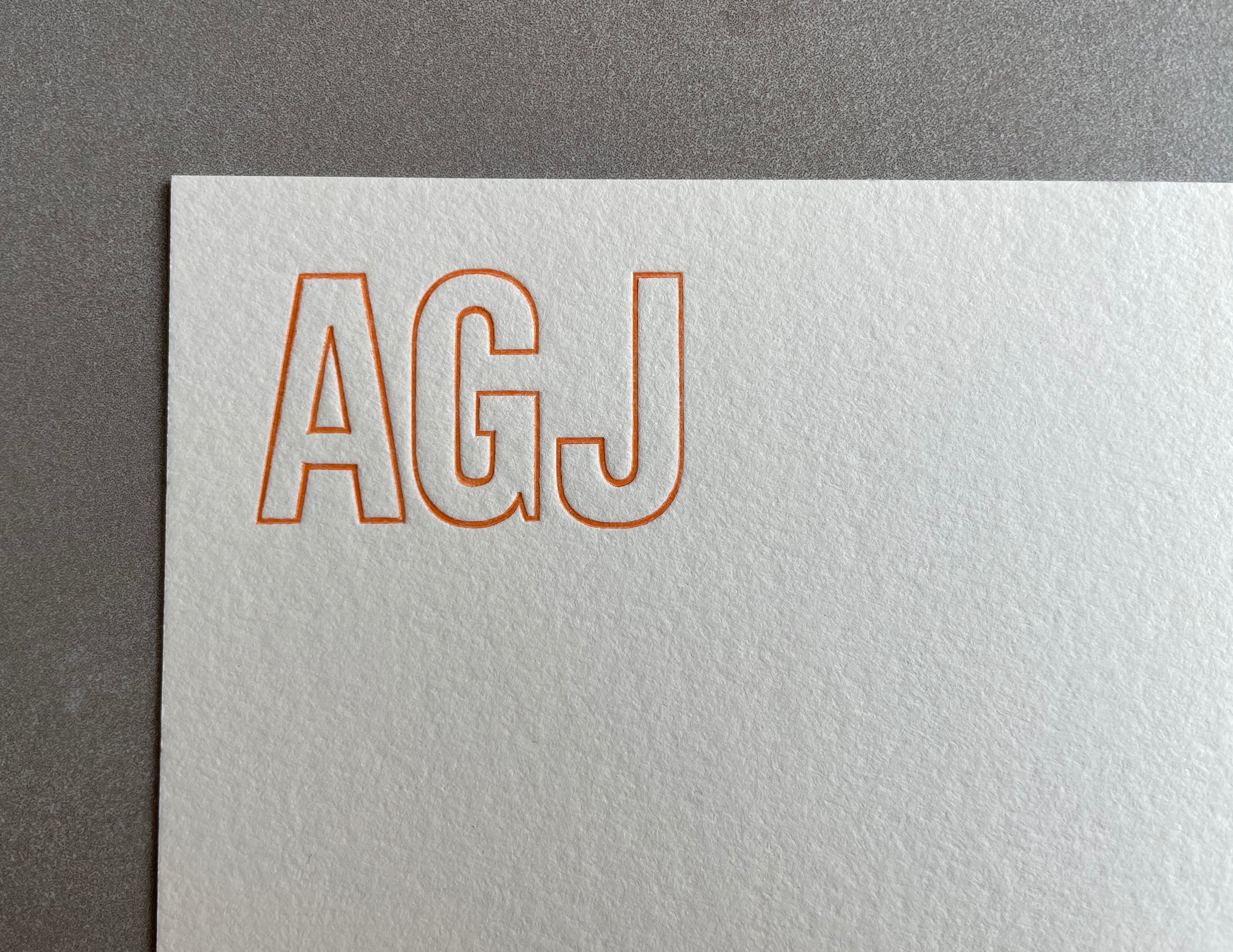Statement Piece: Custom Initial Letterpress Stationery. Personalized Notecards with Envelopes. - Hearty Greetings