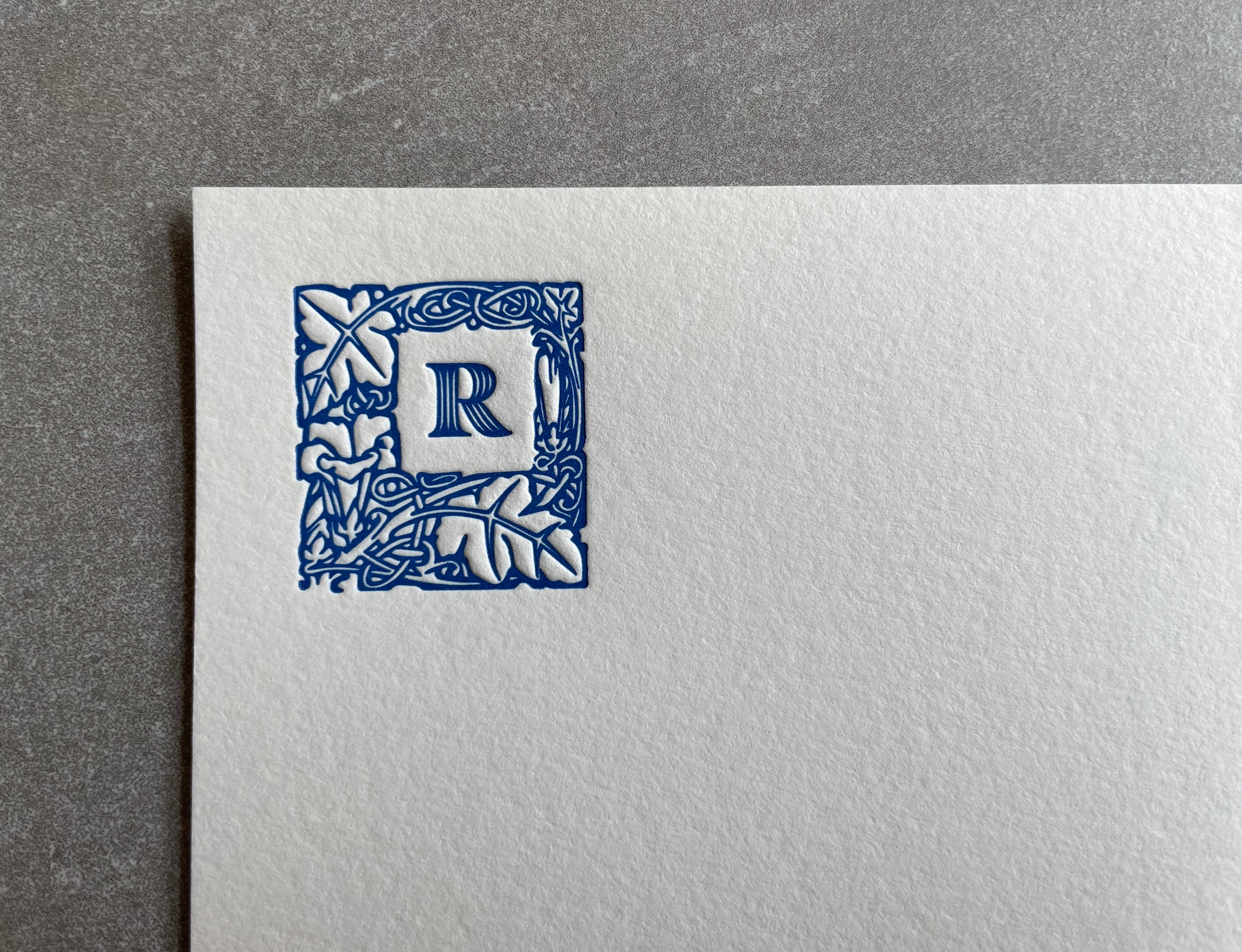 Lovely Leaf: Custom Initial Letterpress Stationery. Personalized Notecards with Envelopes. - Hearty Greetings