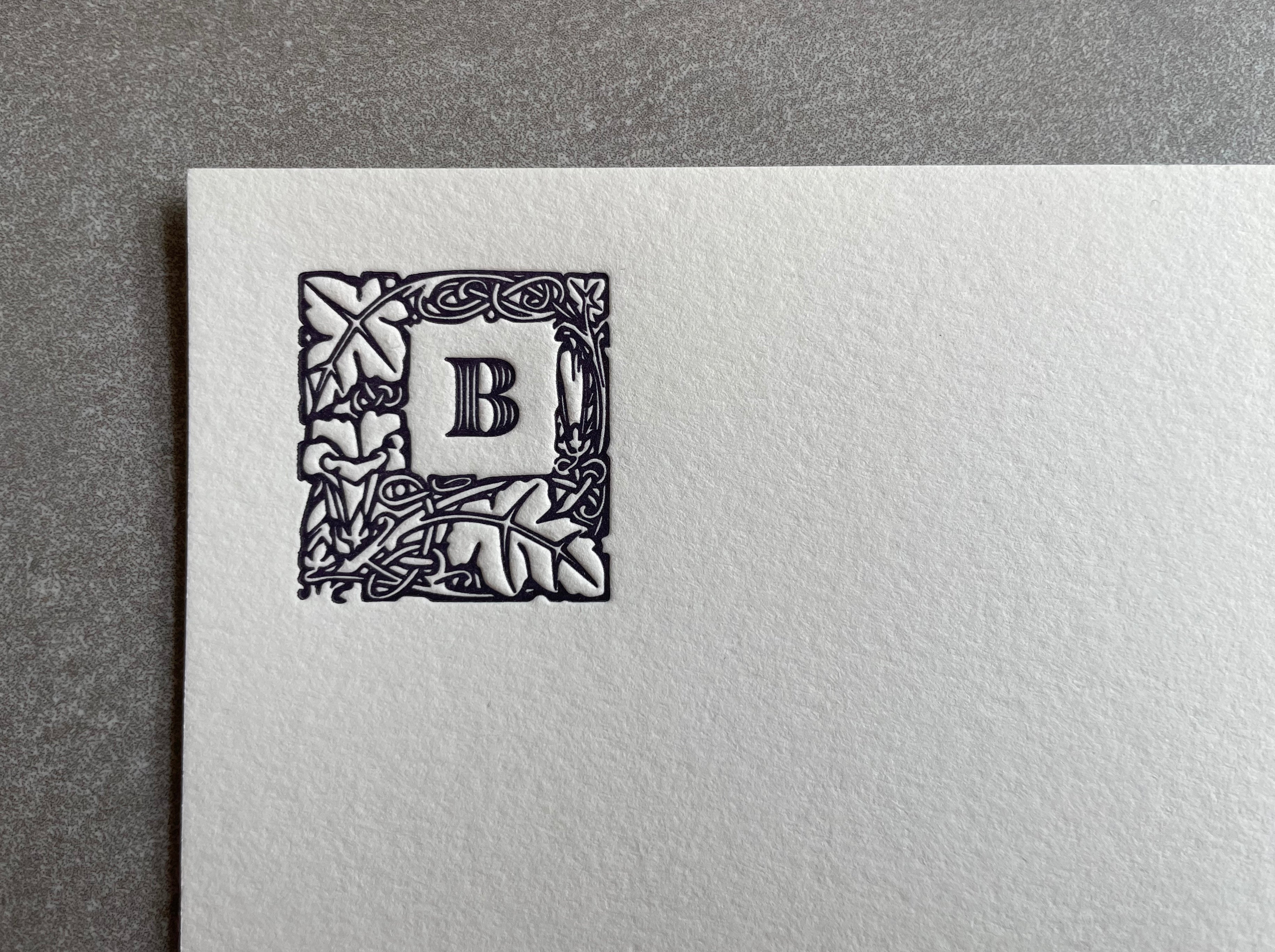Lovely Leaf: Custom Initial Letterpress Stationery. Personalized Notecards with Envelopes. - Hearty Greetings