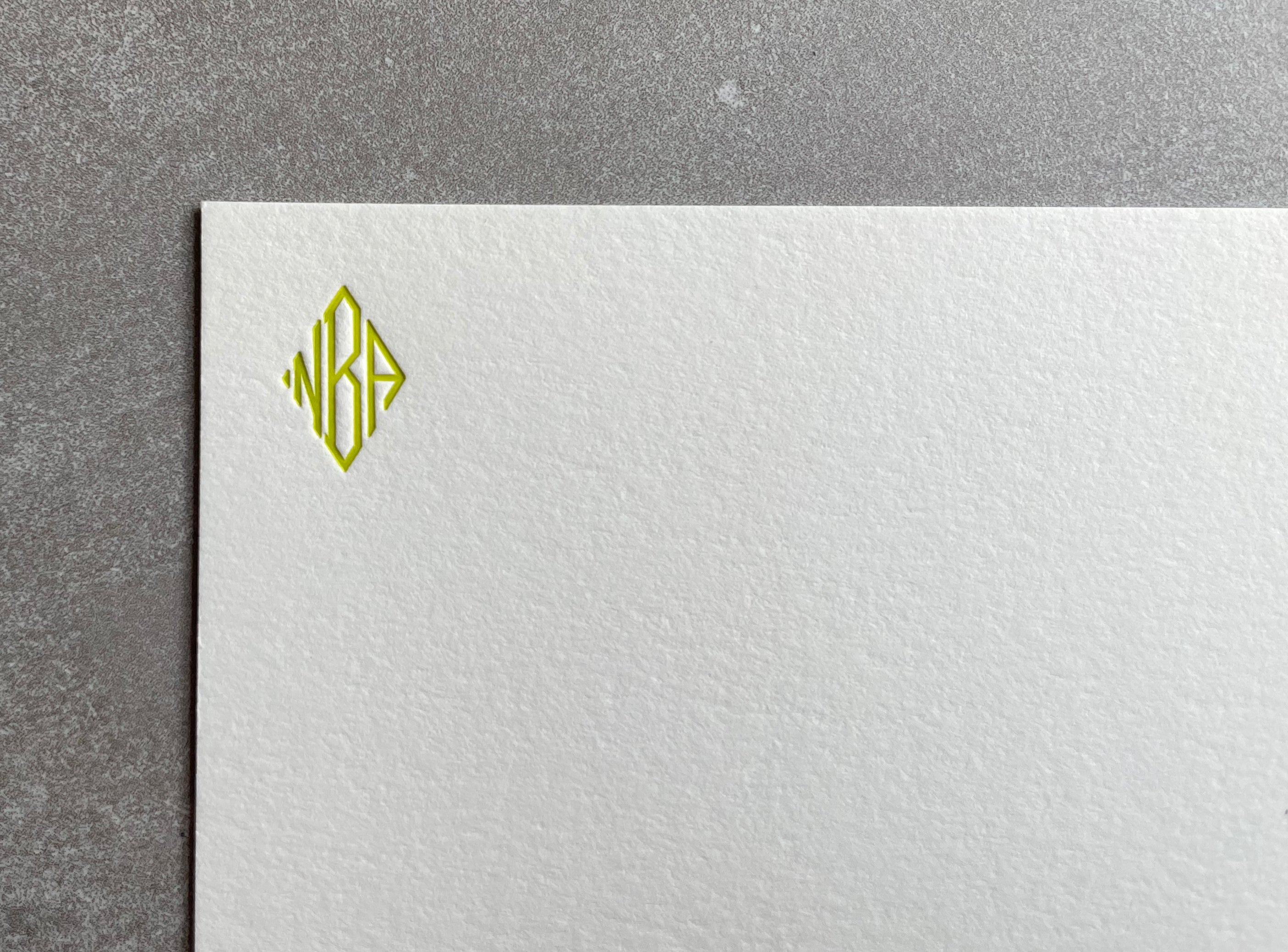 Diamond Monogram: Custom Initial Letterpress Stationery. Personalized Notecards with Envelopes. - Hearty Greetings