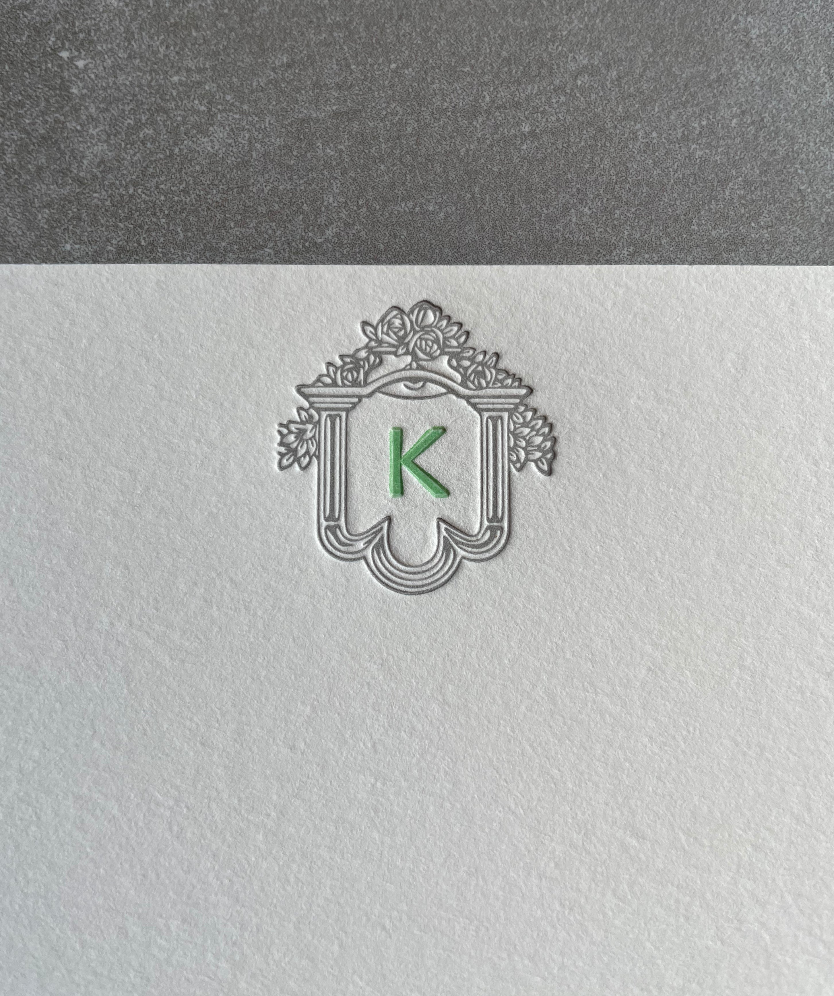 Seeing-Eye: 2-Color, Custom Initial Letterpress Stationery. Personalized Notecards with Envelopes. - Hearty Greetings