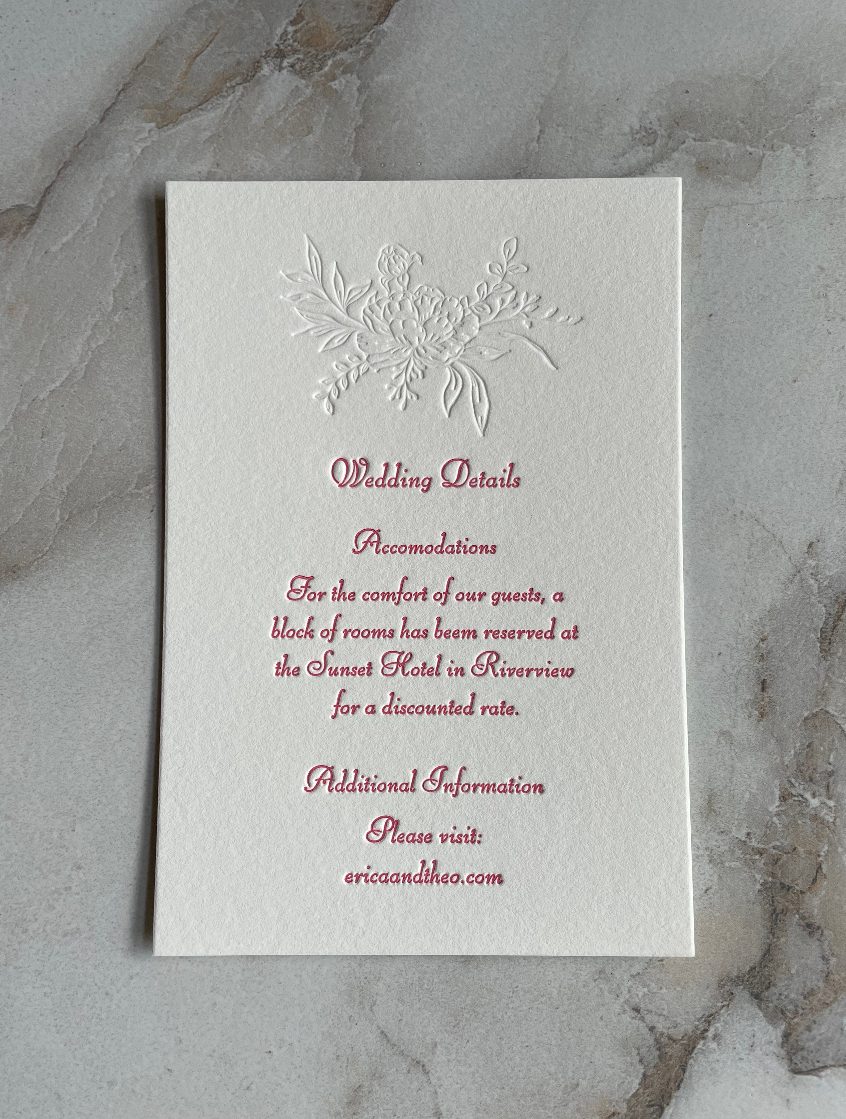 Floral Wedding Information Insert