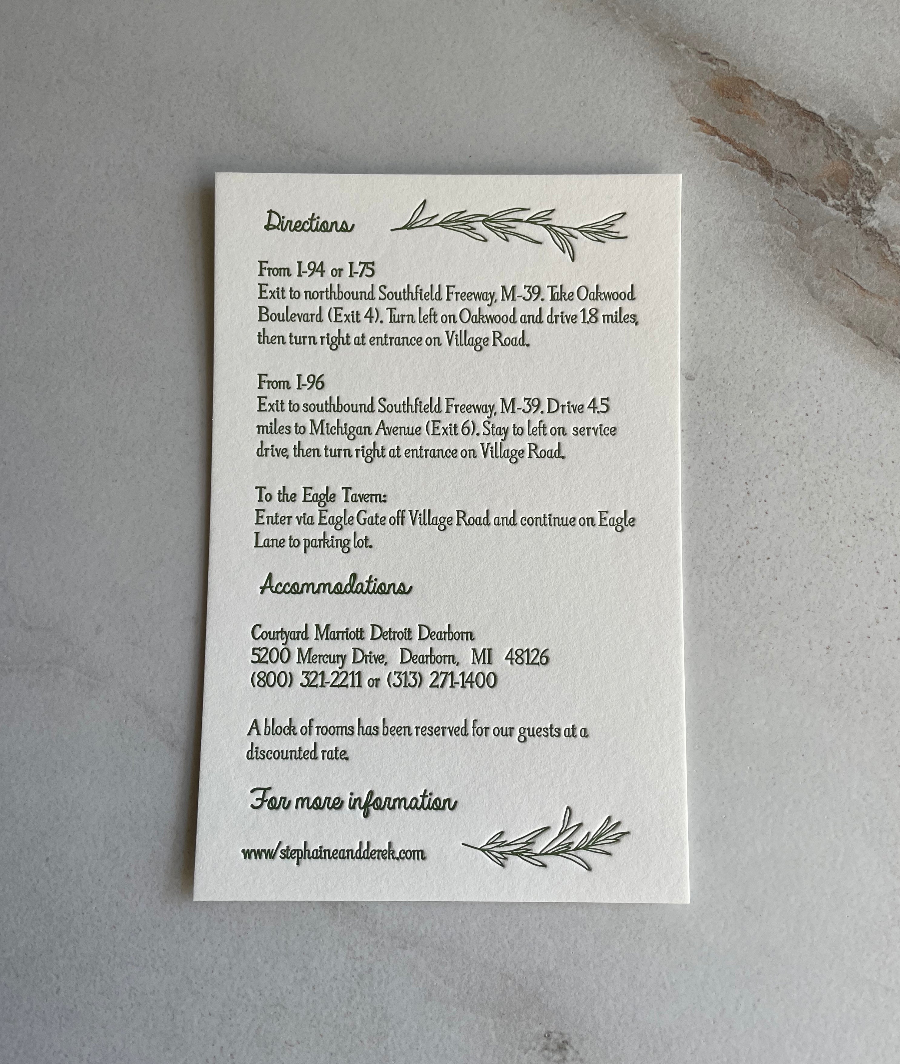 Rosemary Wedding Details Card