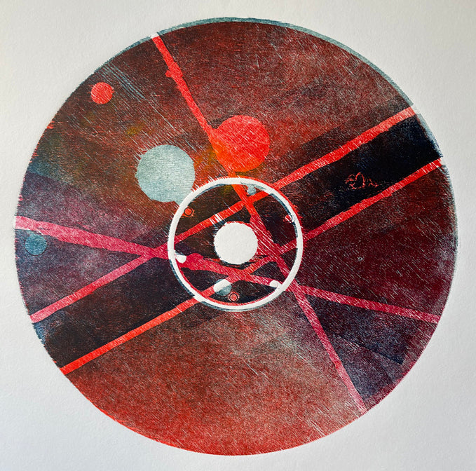 Red and Blue Woodblock Print