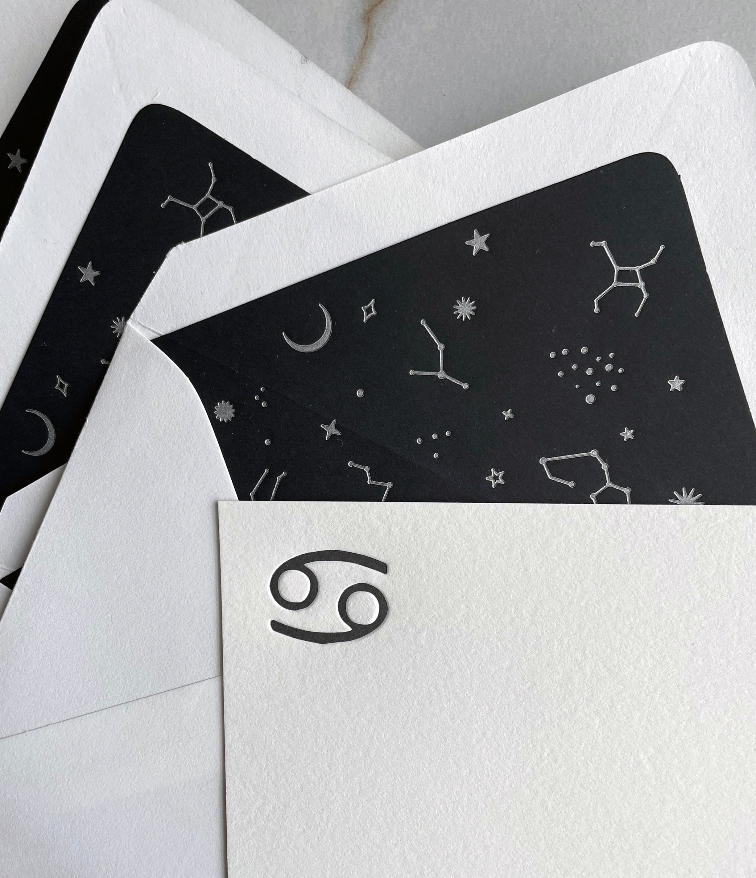 Cancer Zodiac Sign Stationery Set, Letterpress Zodiac Cards, Zodiac Notecards With Envelope, Celestial Notecard Bundle, Star Sign Cards - Hearty Greetings