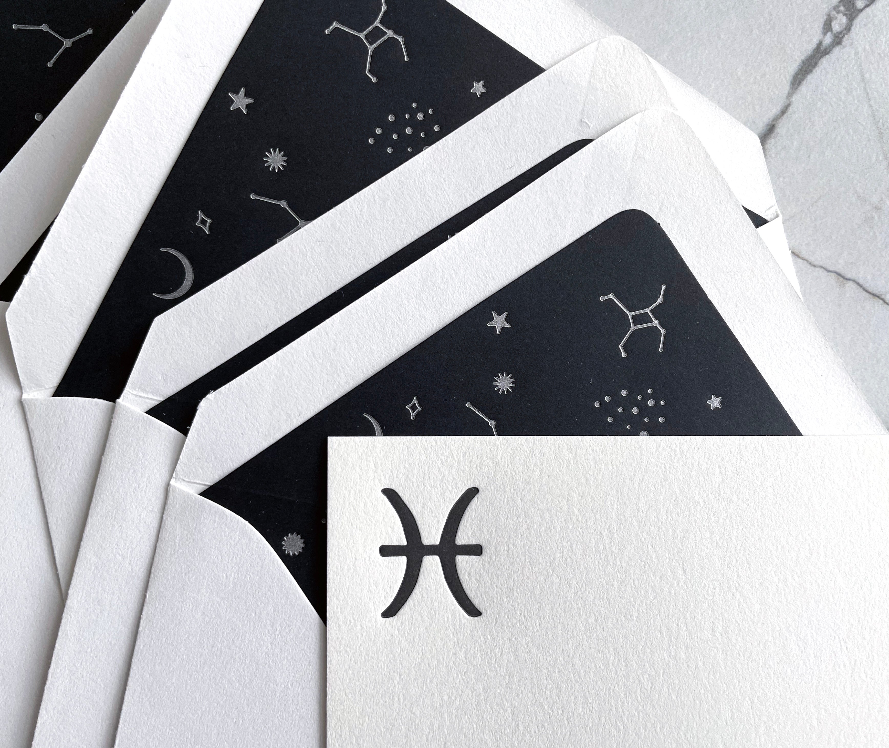 Pisces Zodiac Sign Stationery Set, Letterpress Zodiac Cards, Zodiac Notecards With Envelope, Celestial Notecard Bundle, Star Sign Cards - Hearty Greetings
