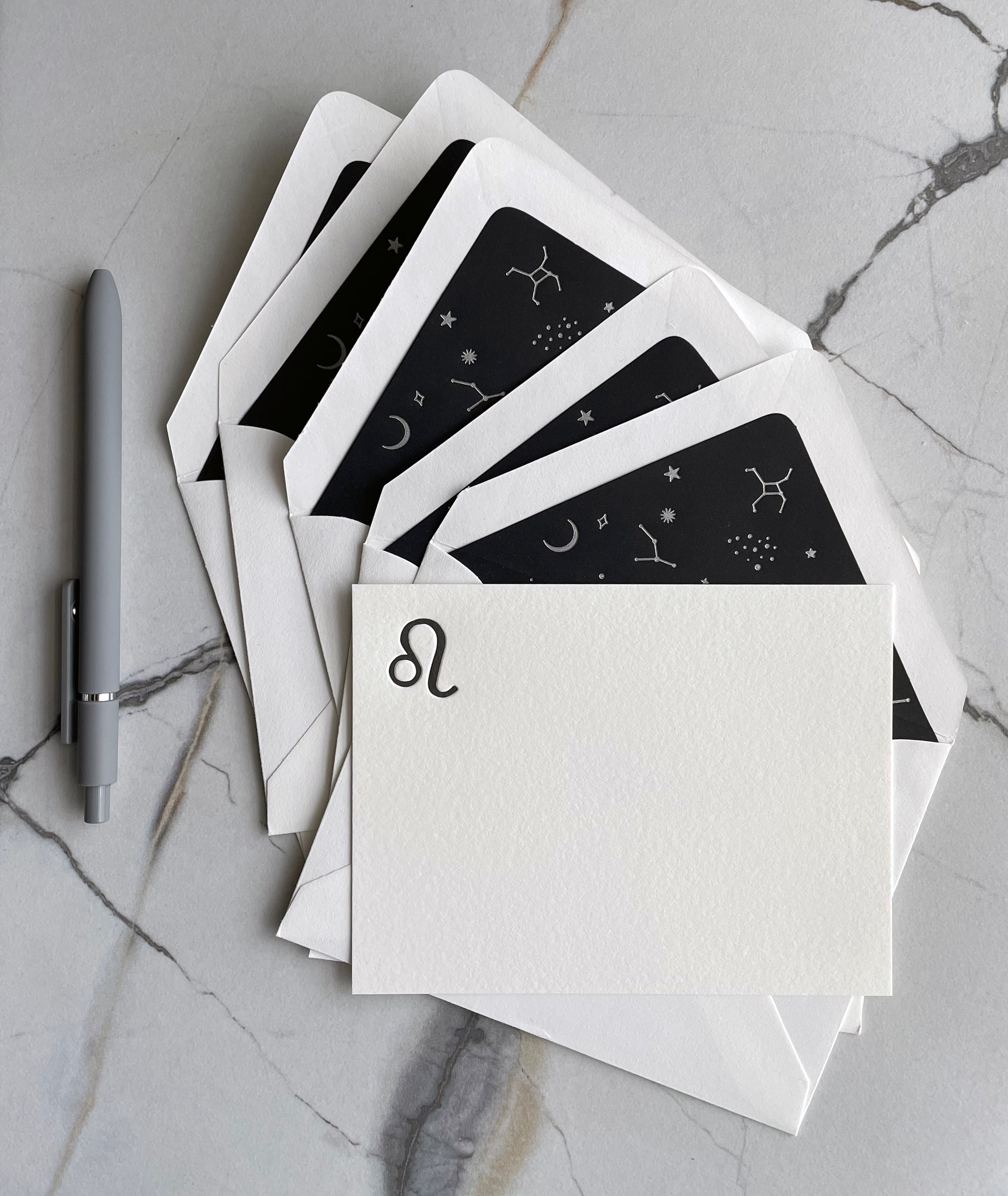 Leo Zodiac Sign Stationery Set, Letterpress Zodiac Cards, Zodiac Notecards With Envelope, Celestial Notecard Bundle, Star Sign Cards - Hearty Greetings