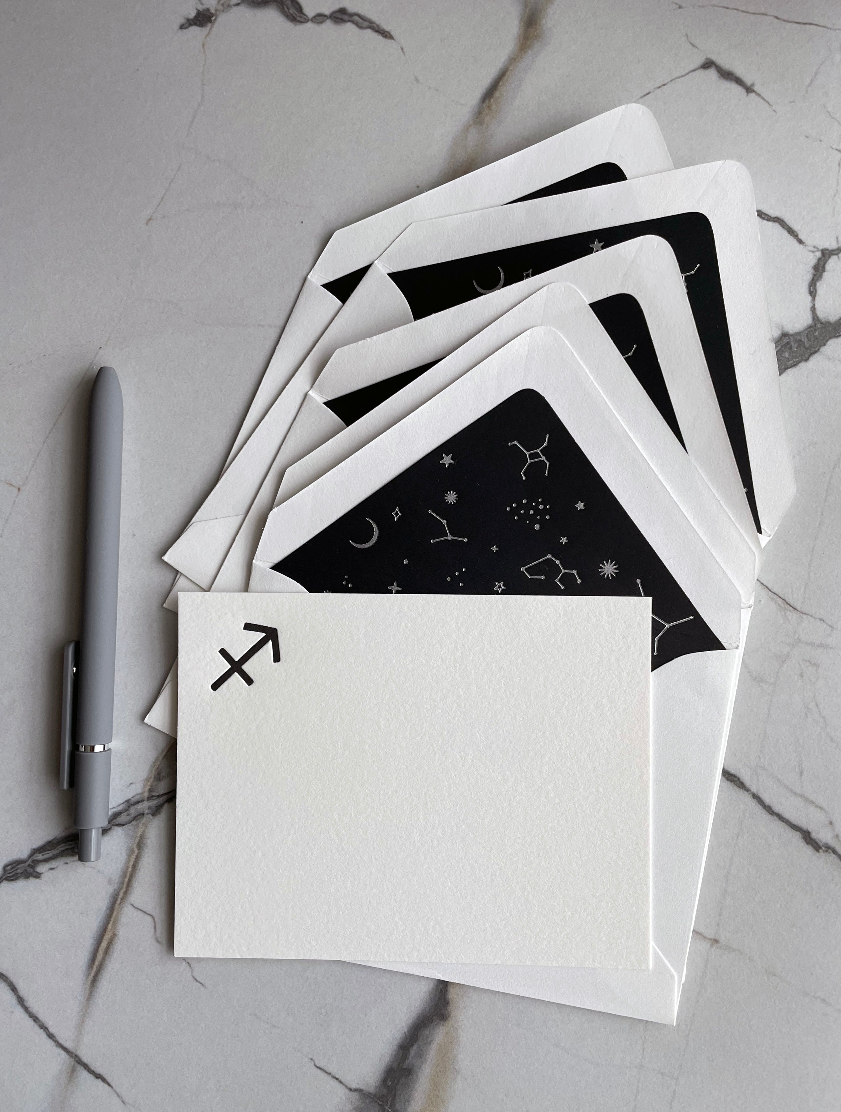 Sagittarius Zodiac Sign Stationery Set, Letterpress Zodiac Cards, Zodiac Notecards With Envelope, Celestial Notecard Bundle, Star Sign Cards - Hearty Greetings
