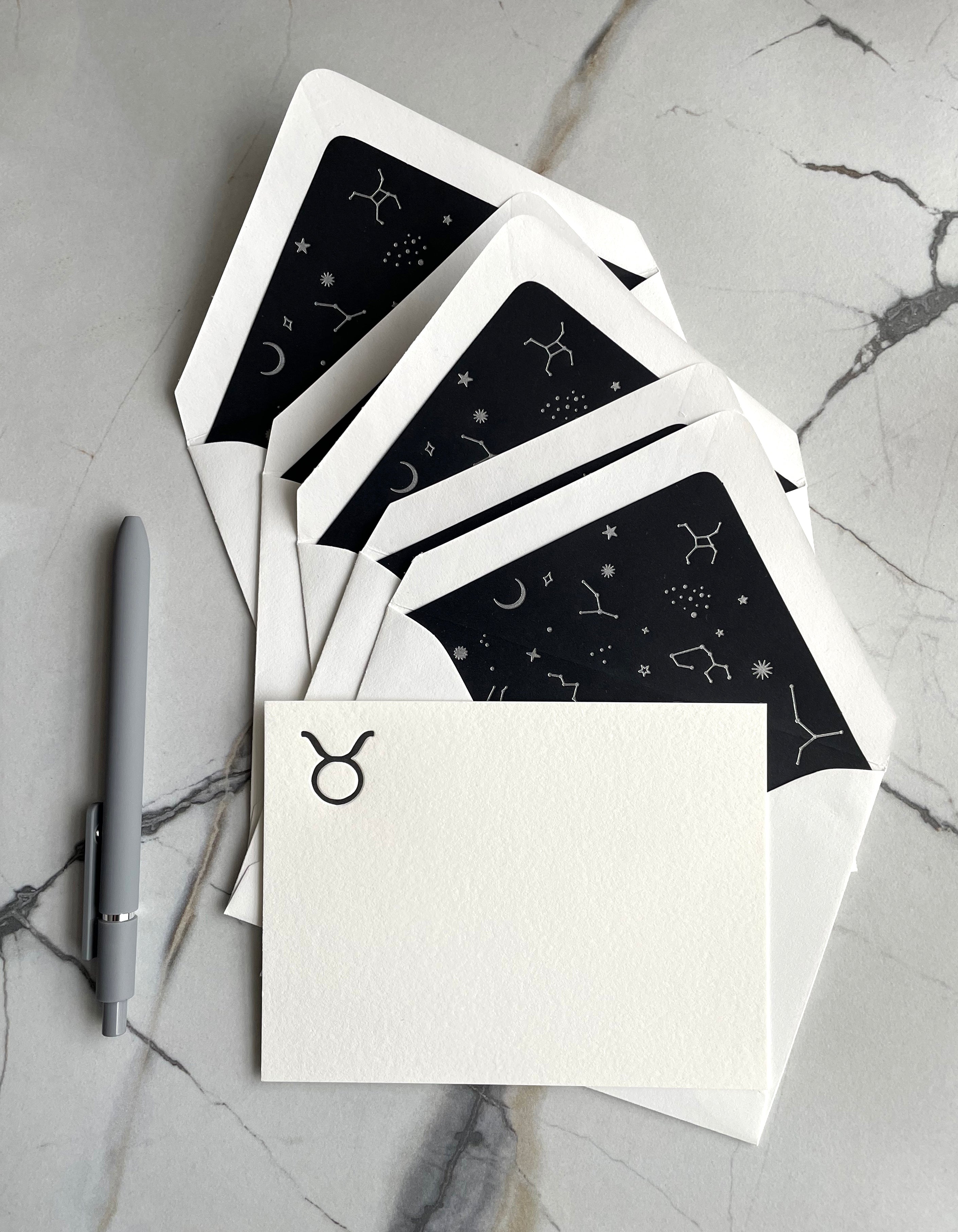 Set of 5, Letterpress Printed Zodiac Card Stationery Set, Taurus the Bull - Hearty Greetings