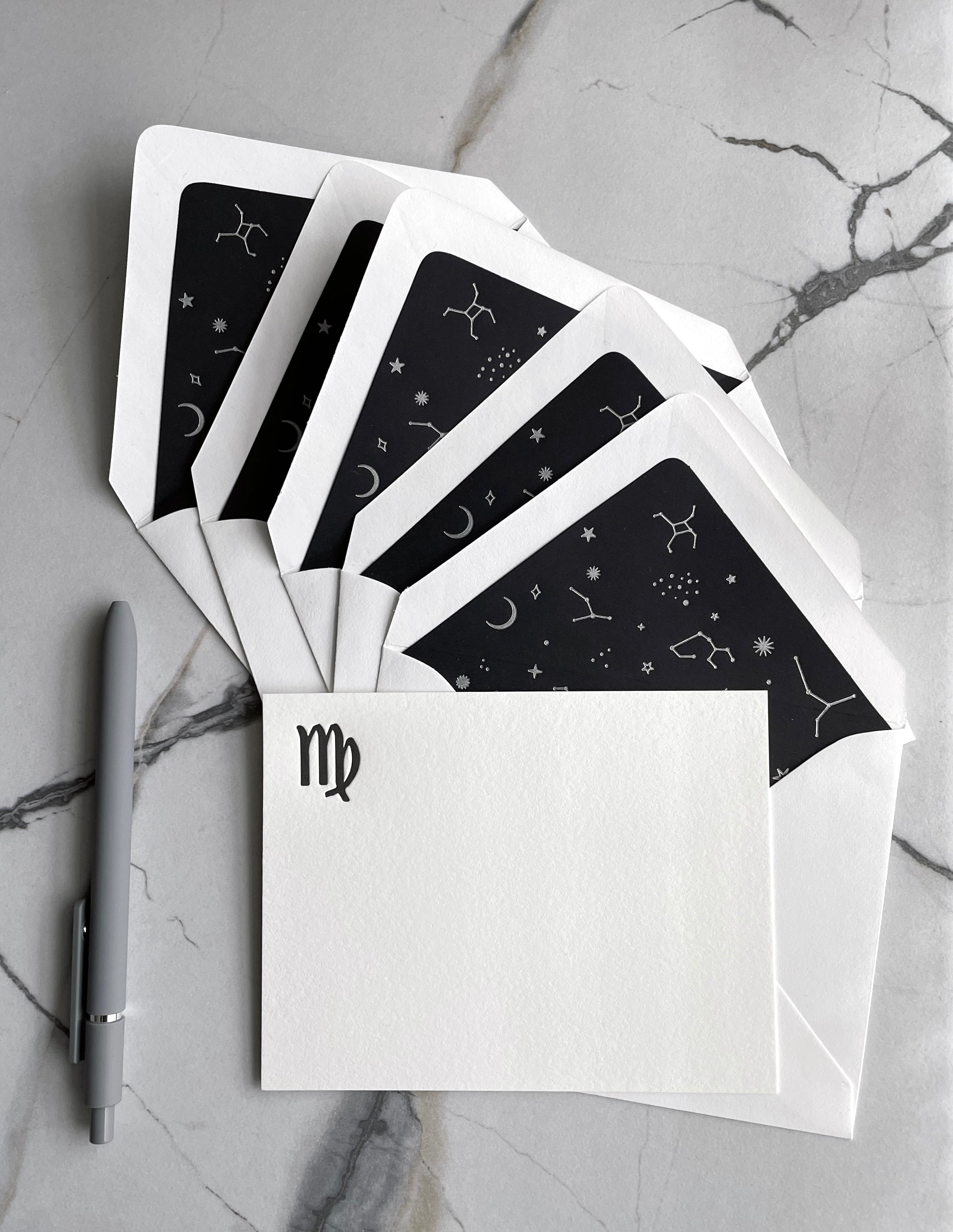 Virgo Zodiac Sign Stationery Set, Letterpress Zodiac Cards, Zodiac Notecards With Envelope, Celestial Notecard Bundle, Star Sign Cards - Hearty Greetings